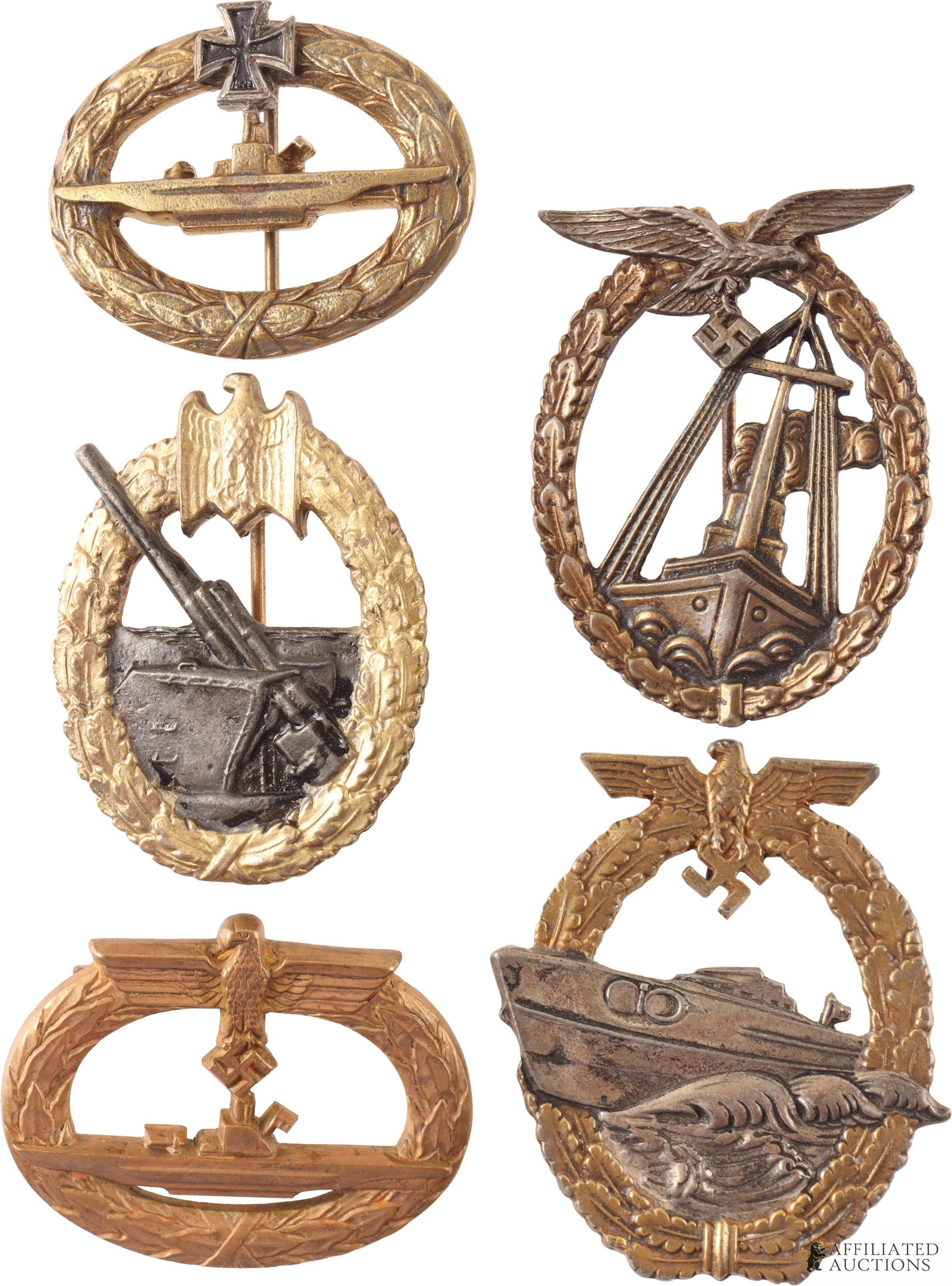 Lot of 5 WWII Kriegsmarine Badges