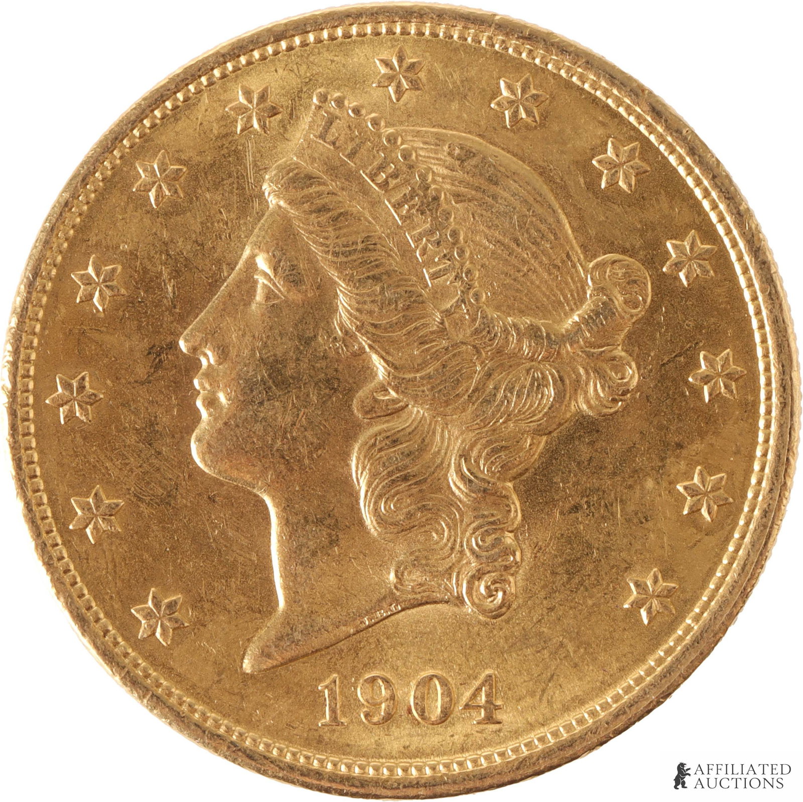 1904 $20 Liberty Head 90% Gold Coin (1 of 2)