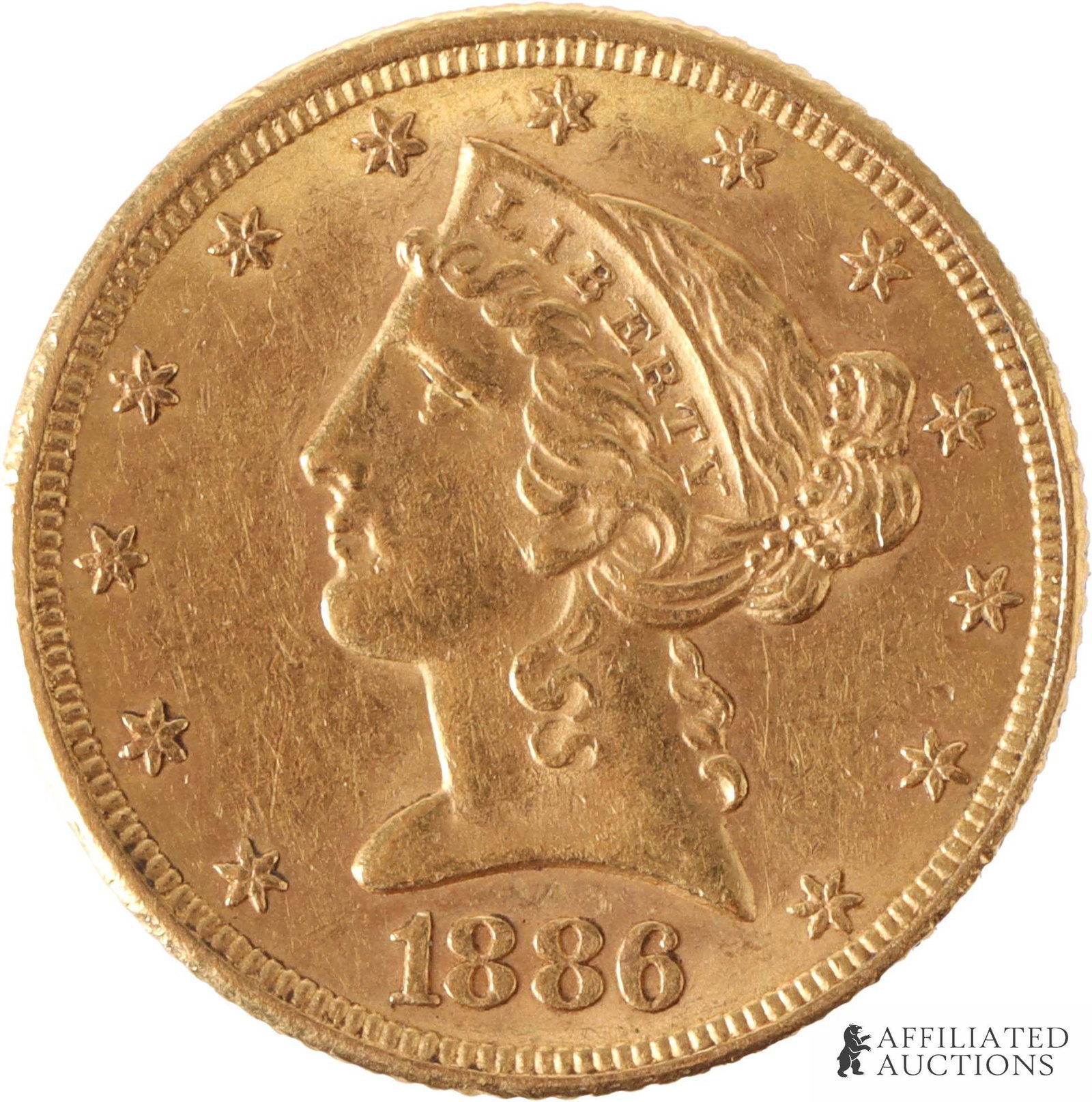 1886 $5 Liberty Head 90% Gold Coin (1 of 2)