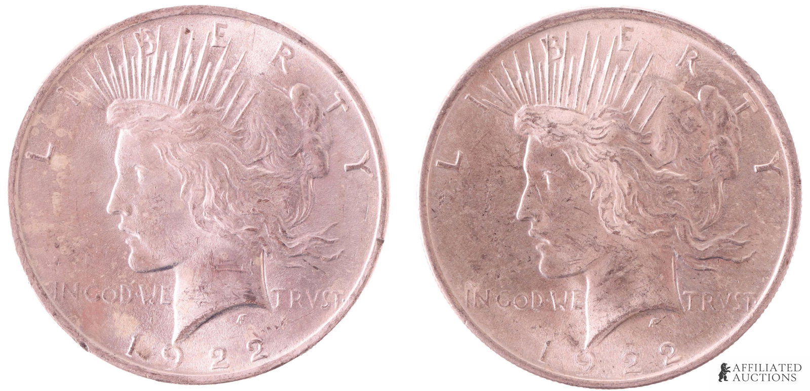 United States Peace Silver Dollar 1923 Lot of 2: Two (2) 90% silver United States Peace silver dollars, both 1923, Philadelphia. Mint. Each coin contains .7734 of a troy ounce of silver. Metal: 90% silver Country of Origin: United States of America 
