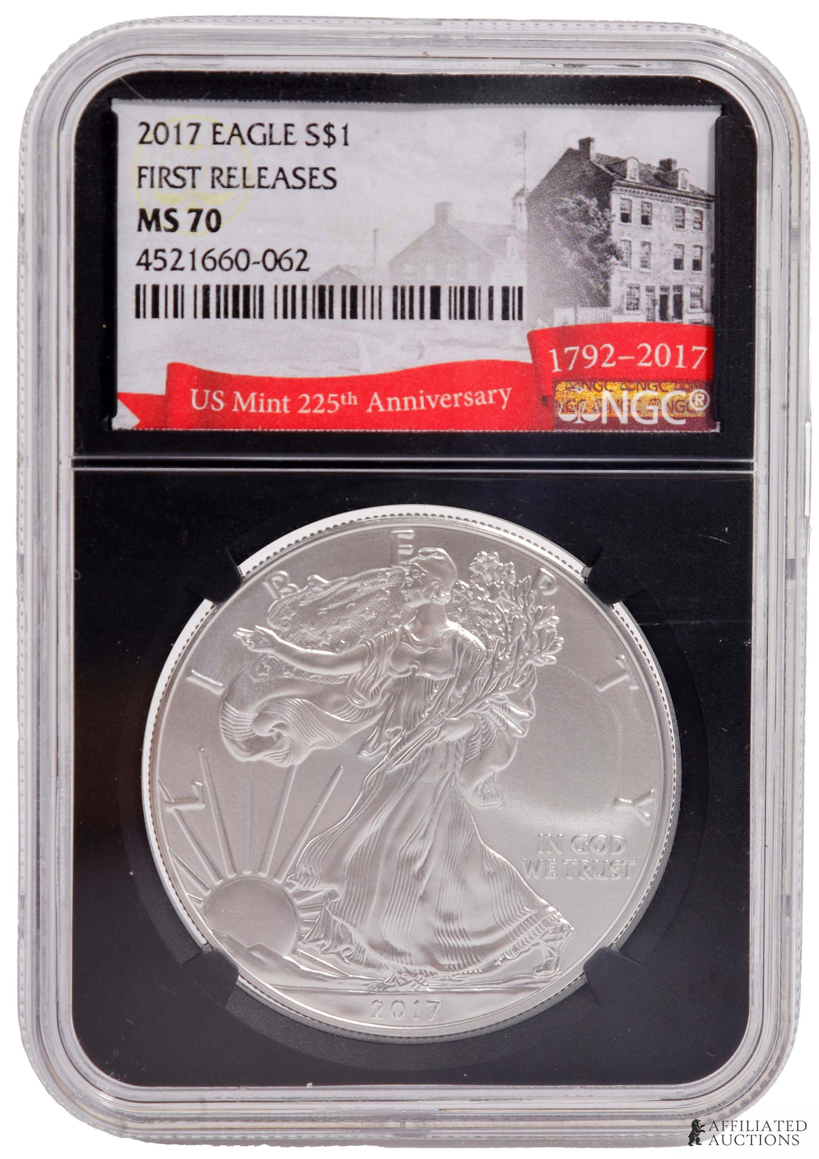 2017 Silver American Eagle NGC First Release: ANACS graded and encapsulated. Metal: Silver Country of Origin: USA Year Minted: 2019.