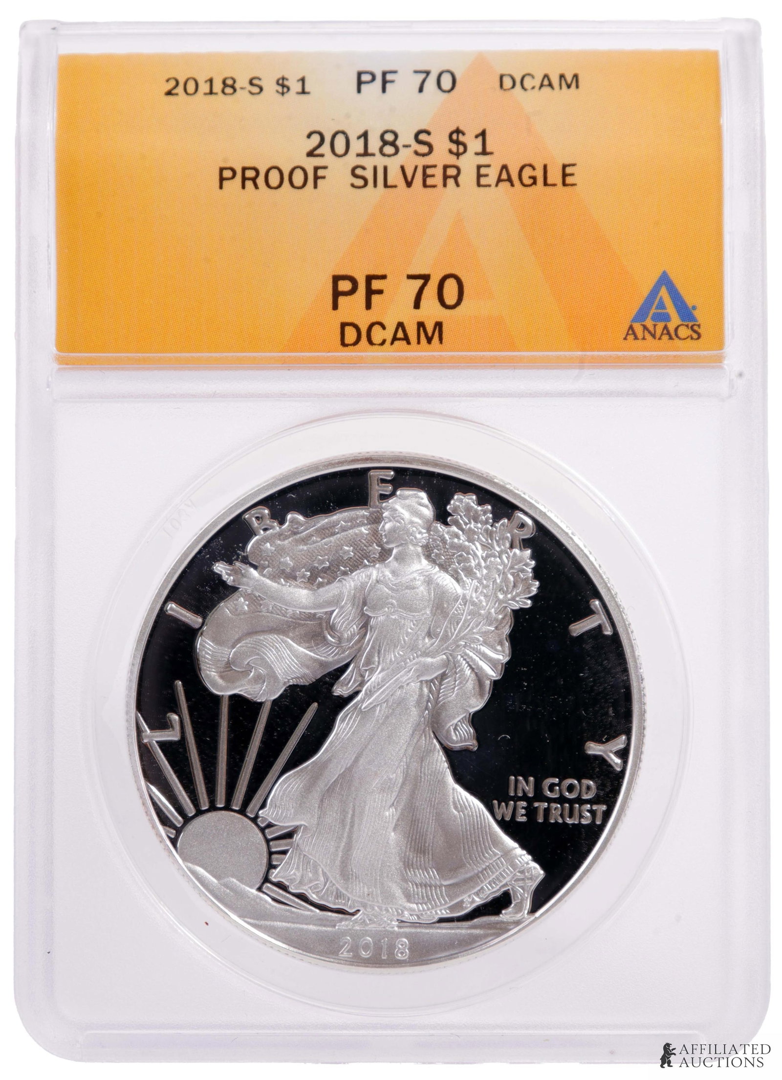 2018 Silver American Eagle ANACS DCAM Coin: ANACS graded and encapsulated. Metal: Silver Country of Origin: USA Year Minted: 2018.
