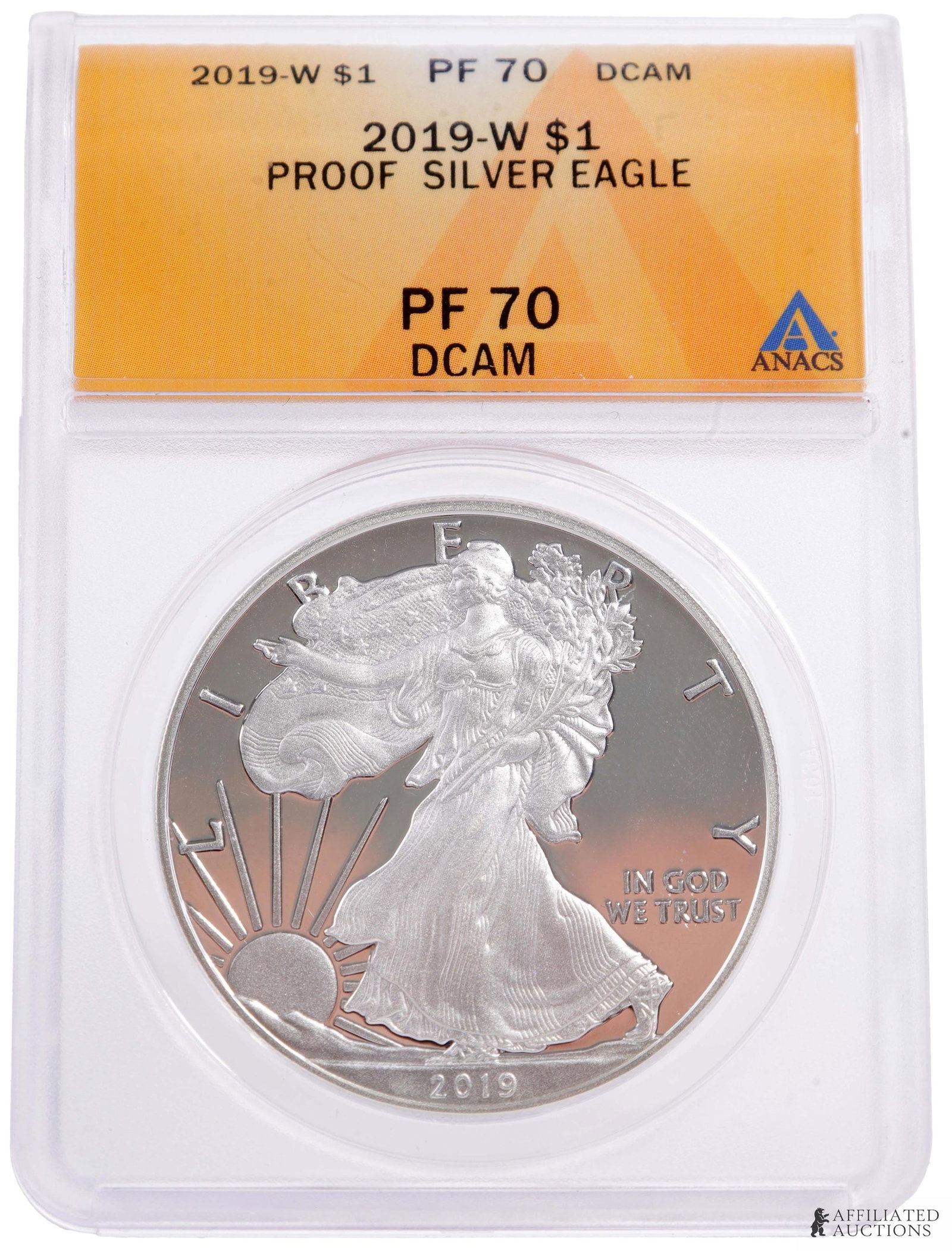 2019 Silver American Eagle ANACS DCAM Coin: ANACS graded and encapsulated. Metal: Silver Country of Origin: USA Year Minted: 2019.