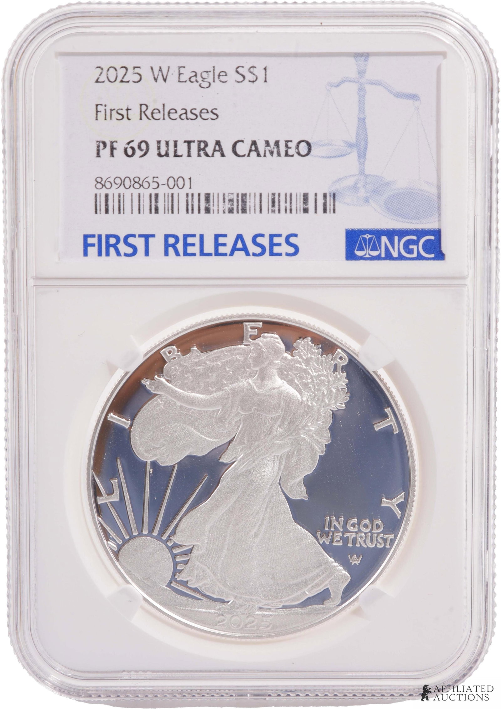 2025 Silver American Eagle NGC Ultra Cameo Coin: First Release Ultra Cameo coin. Graded and encapsulated. Metal: Silver Country of Origin: USA Year Minted: 2026.