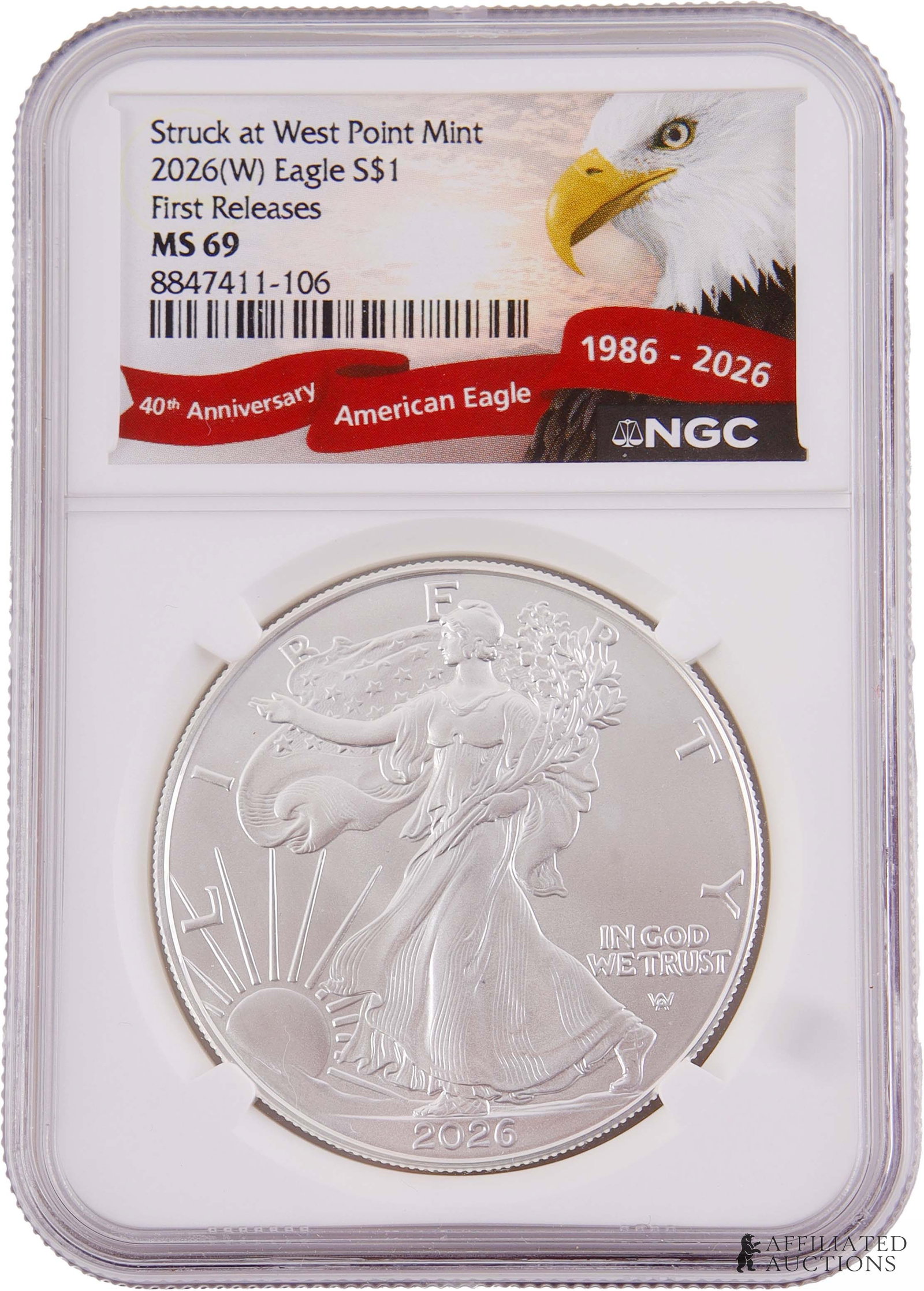 2026 American Silver Eagle West Point NGC Graded: Graded and encapsulated. Metal: Silver Country of Origin: USA Year Minted: 2026.