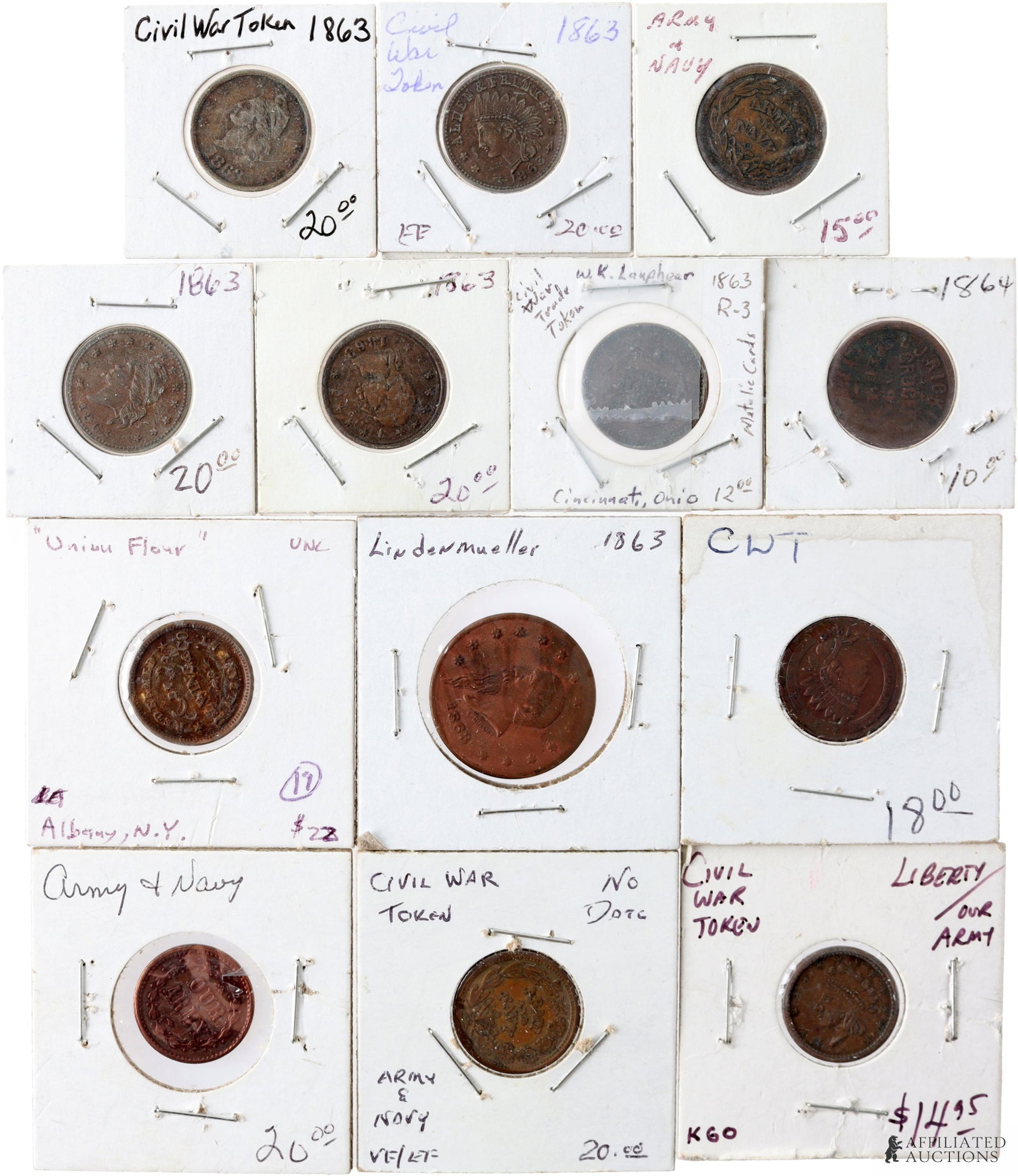Civil War Trade Tokens Lot of 13 Lindenmuller (1 of 6)