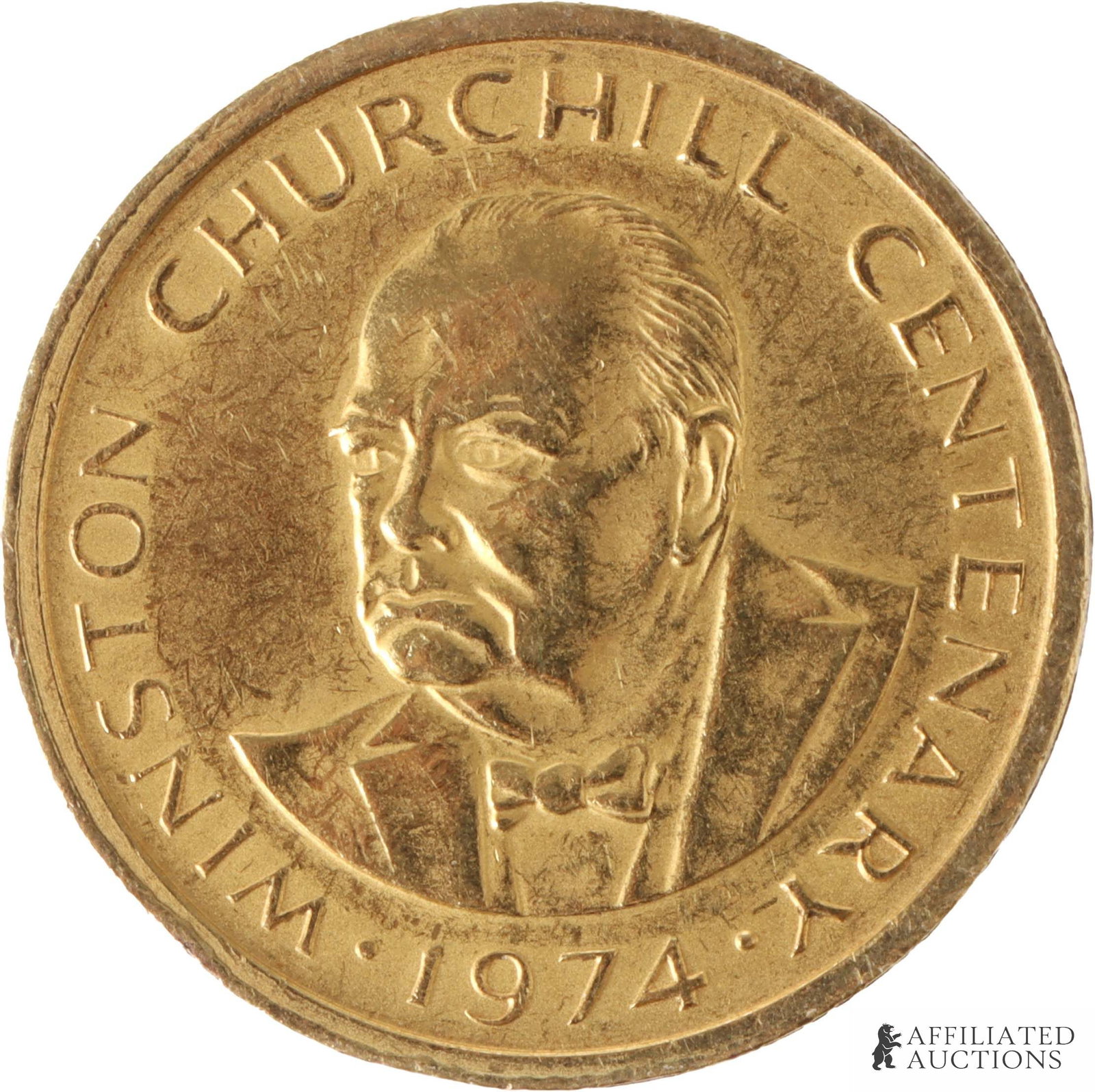 Turks and Caicos 50% Gold 1974 Churchill Coin: A 50 crowns .500 gold coin featuring the likeness of Winston Churchill and dated to 1974. Contains .1447 ounces of gold. Metal: 50% gold Country of Origin: Turks and Caicos Year Minted: 1974 | This lo