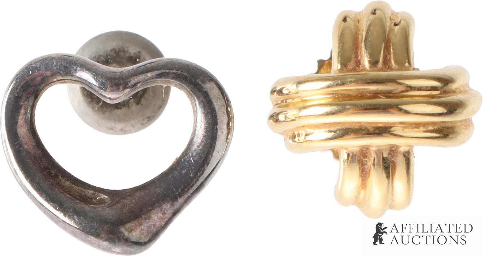 Mismatched Tiffany Studs Open Heart and Knot (1 of 5)