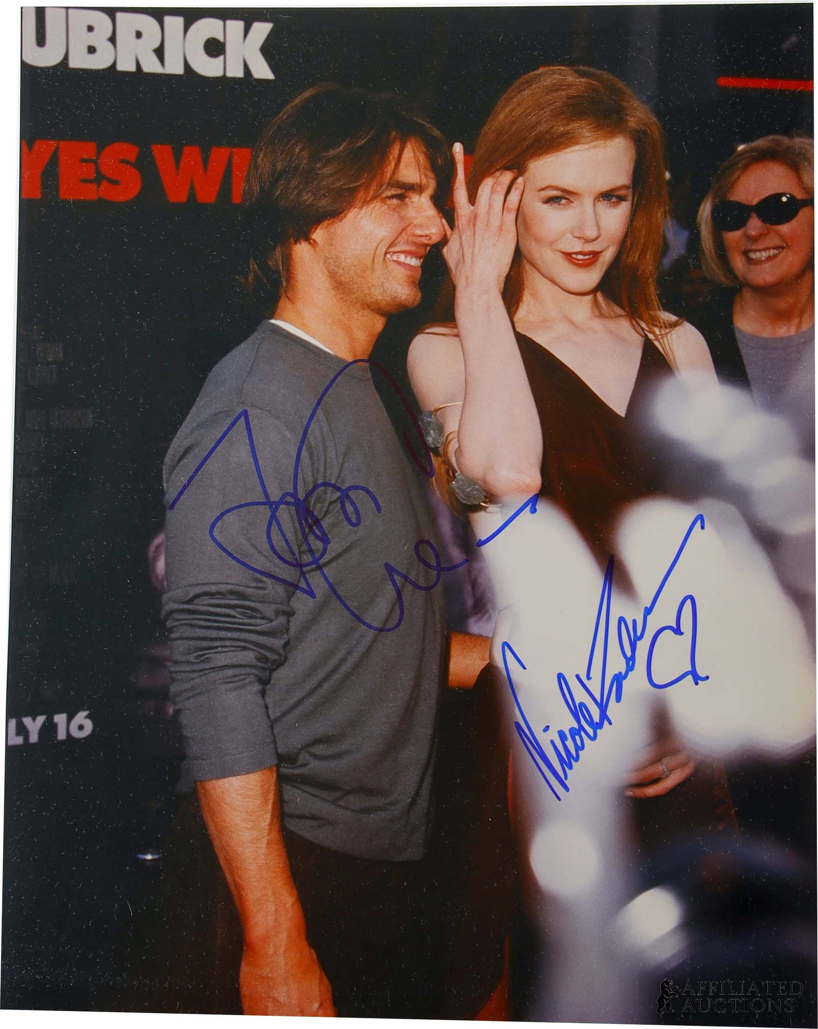 Tom Cruise and Nicole Kidman Eyes Wide Shut Auto: An autographed photograph from Stanley Kubrick's 1999 drama Eyes Wide Shut, hand-signed by co-stars Nicole Kidman and Tom Cruise. Signatures acquired in person through direct collection by autograph d