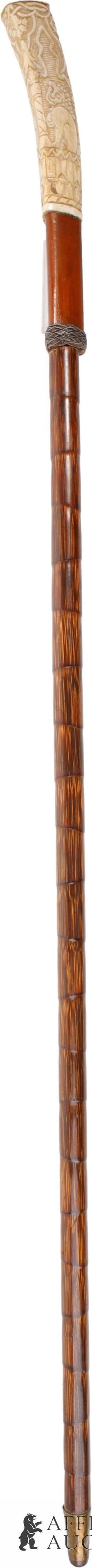 African Scene Walking Stick Cane Bone - 3