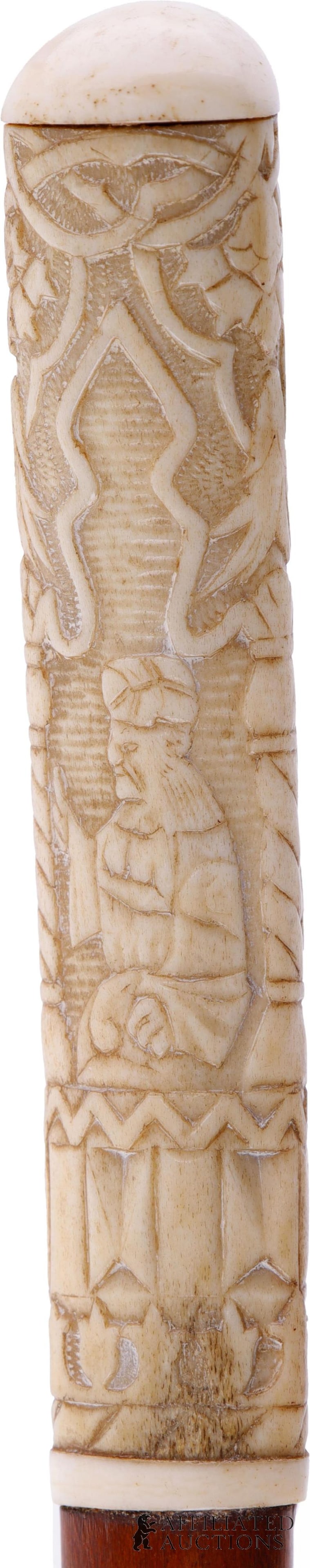 African Scene Walking Stick Cane Bone - 4