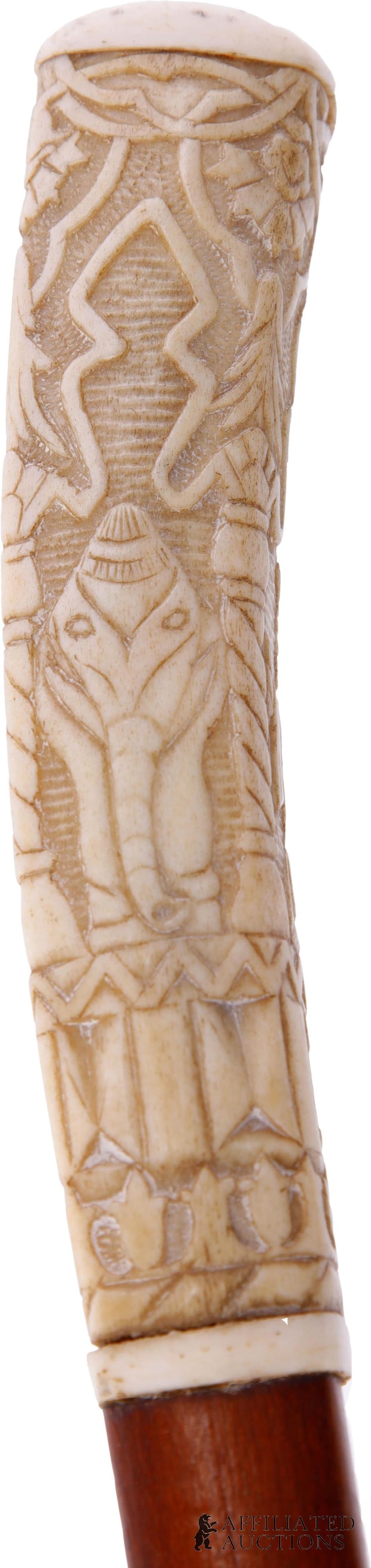 African Scene Walking Stick Cane Bone - 5