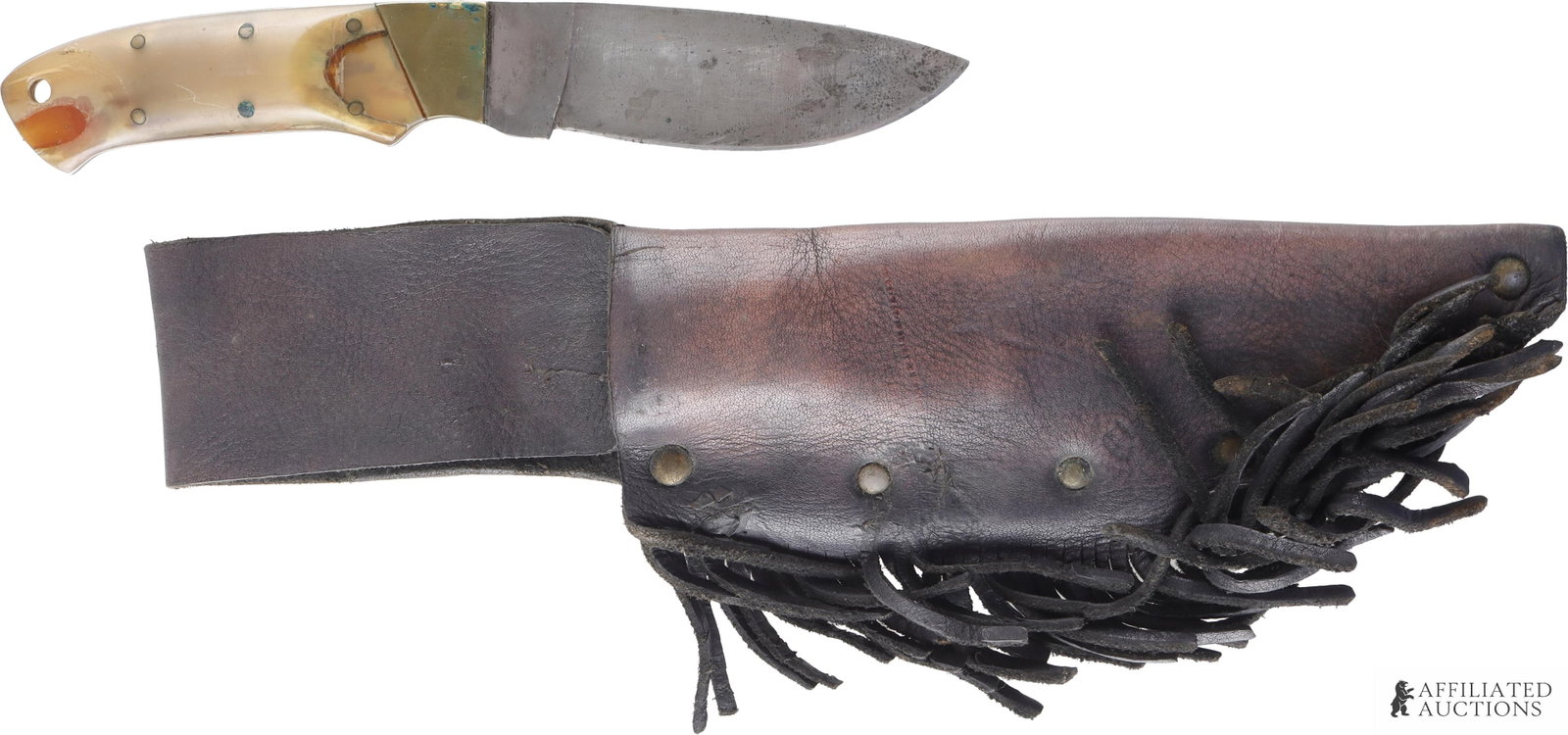 Antique Drop Point Hunting Knife & Leather Sheath (1 of 3)