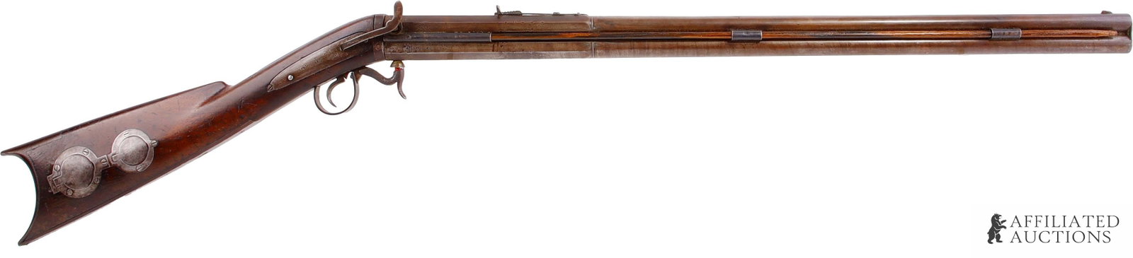 Benjamin Losey Percussion Over-Under Rifle Shotgun: Benjamin Losey percussion over-under combining .32 cal rifle and 20 gauge shotgun, ca. 1850s. Marked "B. Losey" right of breech. Two-stage 29-inch barrel, octagonal at breech. Single trigger sidelock 