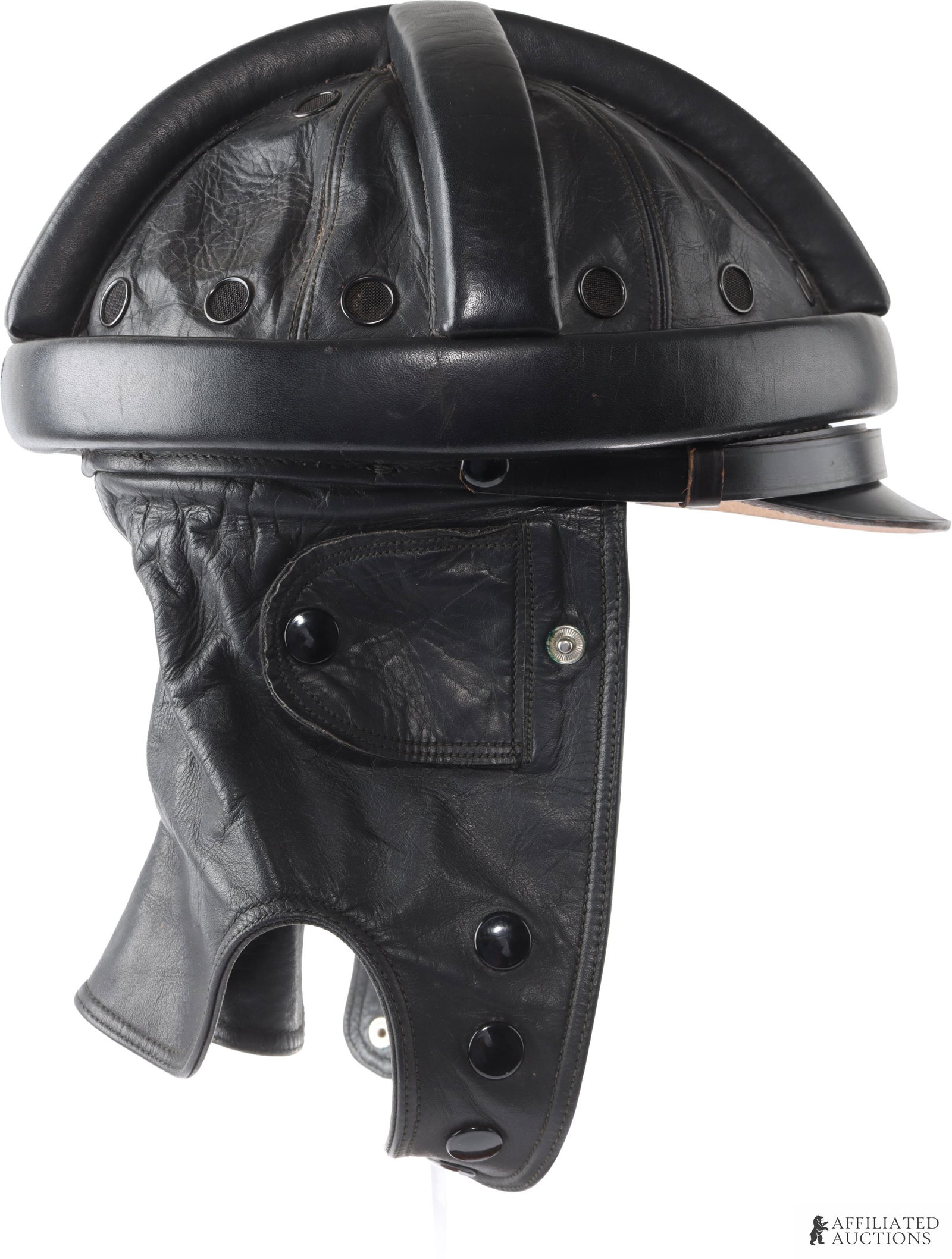 WWII German Luftwaffe Motorcycle Helmet: Original Luftwaffe motorcycle helmet. Introduced in 1935 and discontinued in 1938. Standard issue for Luftwaffe motorcyclists, worn by runners, scouts and escort personnel. Interior of sweatband ink-s