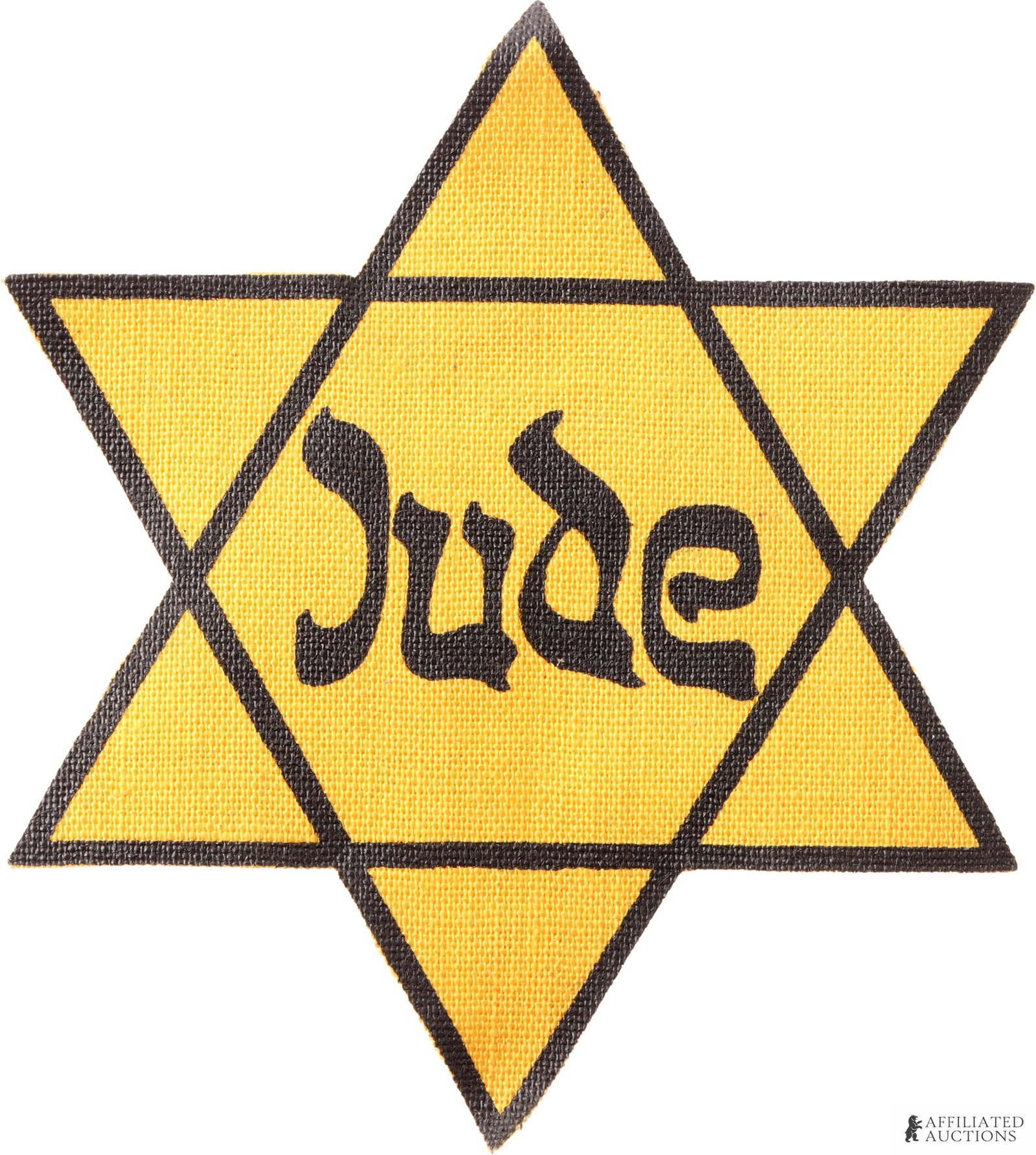 Jewish Jude Star of David Cut Patch WWII German: Cloth construction. Printed pattern. It measures 3 5/8 inches. Original.