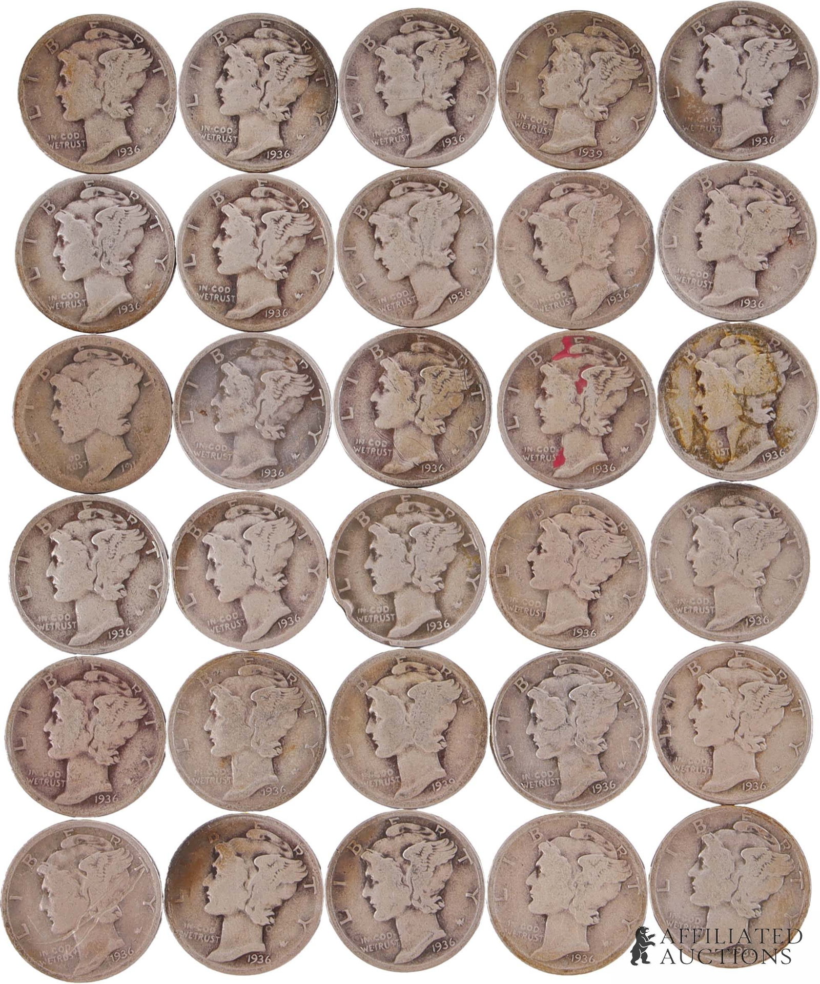 1936 Mercury Dimes 90% Silver $3 Face Value (1 of 2)