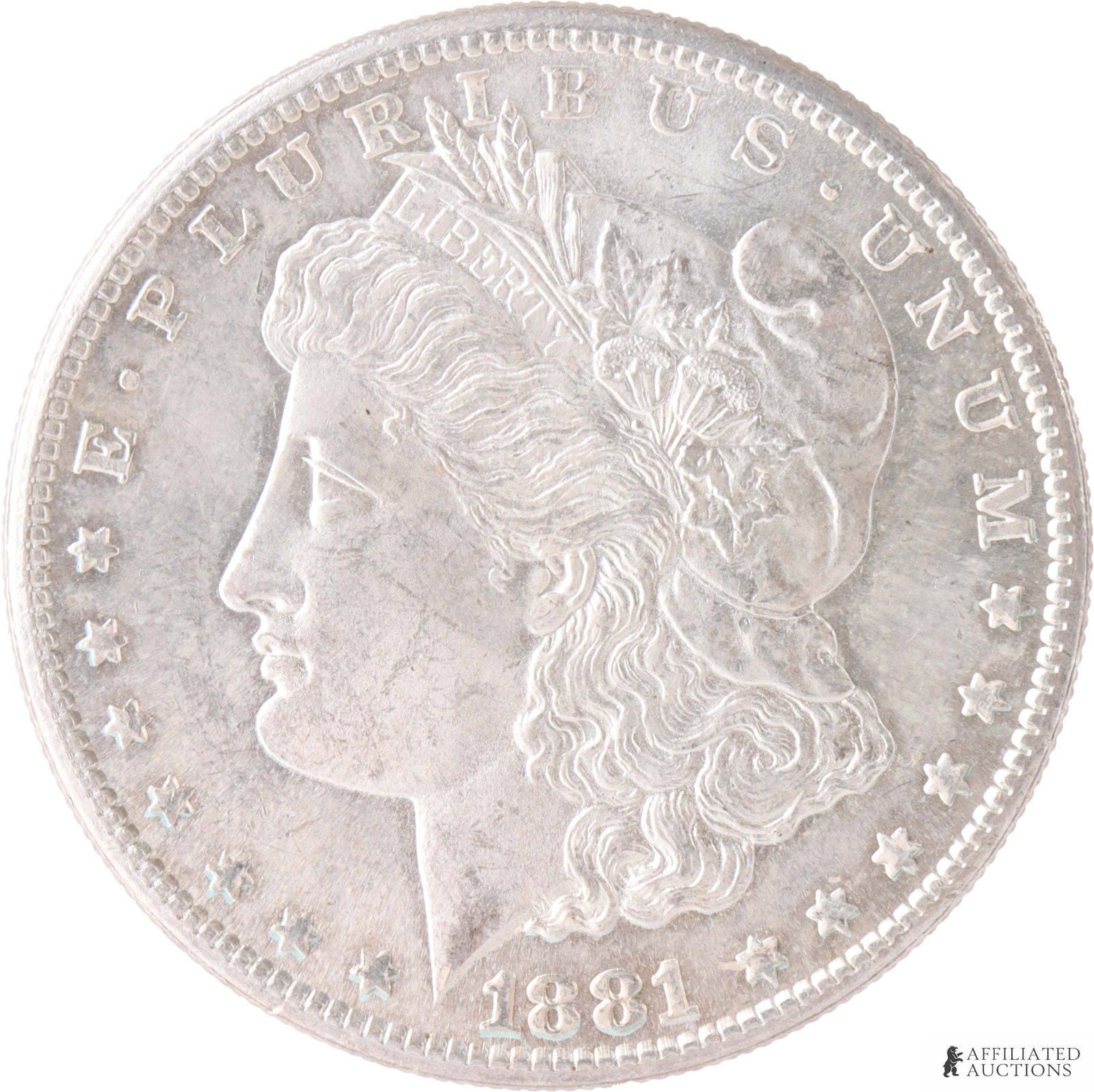 1881 S Morgan Silver Dollar 90%: One 1881 Morgan silver dollar, 90%. Minted in San Francisco. Contains 0.7734 OZT of pure silver. Metal: 90% silver Country of Origin: United States of America Year Minted: 1881. | This lot has a reser