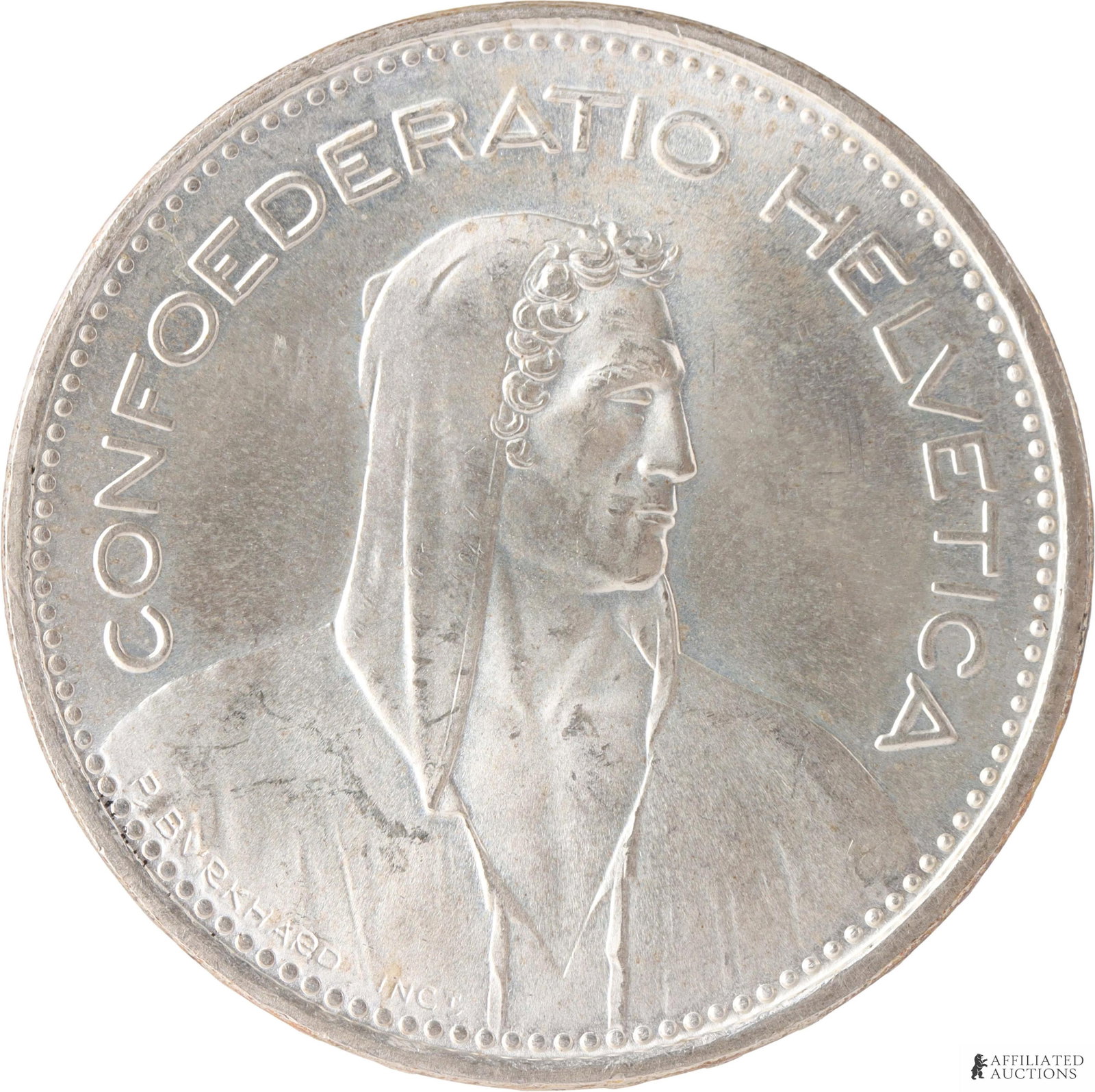 1965 Swiss 5 Francs Silver Coin: 1965 5 Franc "Funfliber" from Switzerland. 31.4mm diameter. 15g. 0.835 silver. Features a reflective cartwheel effect. Metal: Silver Country of Origin: Switzerland Year Minted: 1965.
