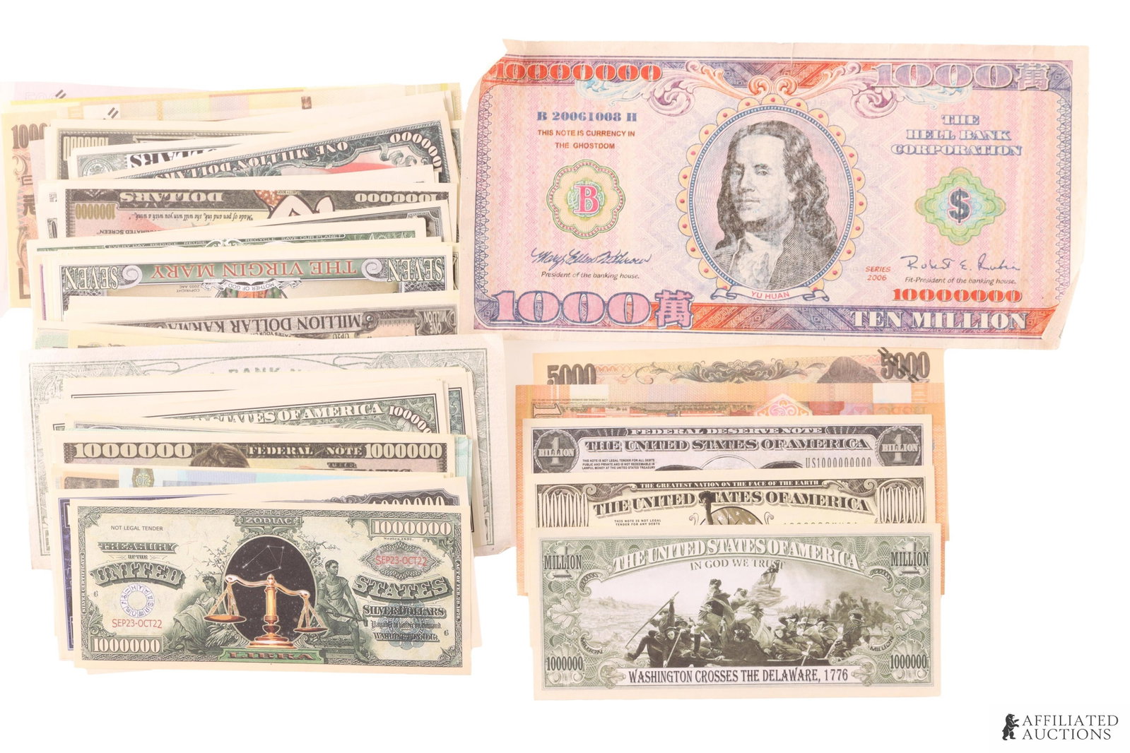 Hell Bank Note Novelty Paper Currency Collection: Collection of approx. 100 pieces novelty paper currency.
