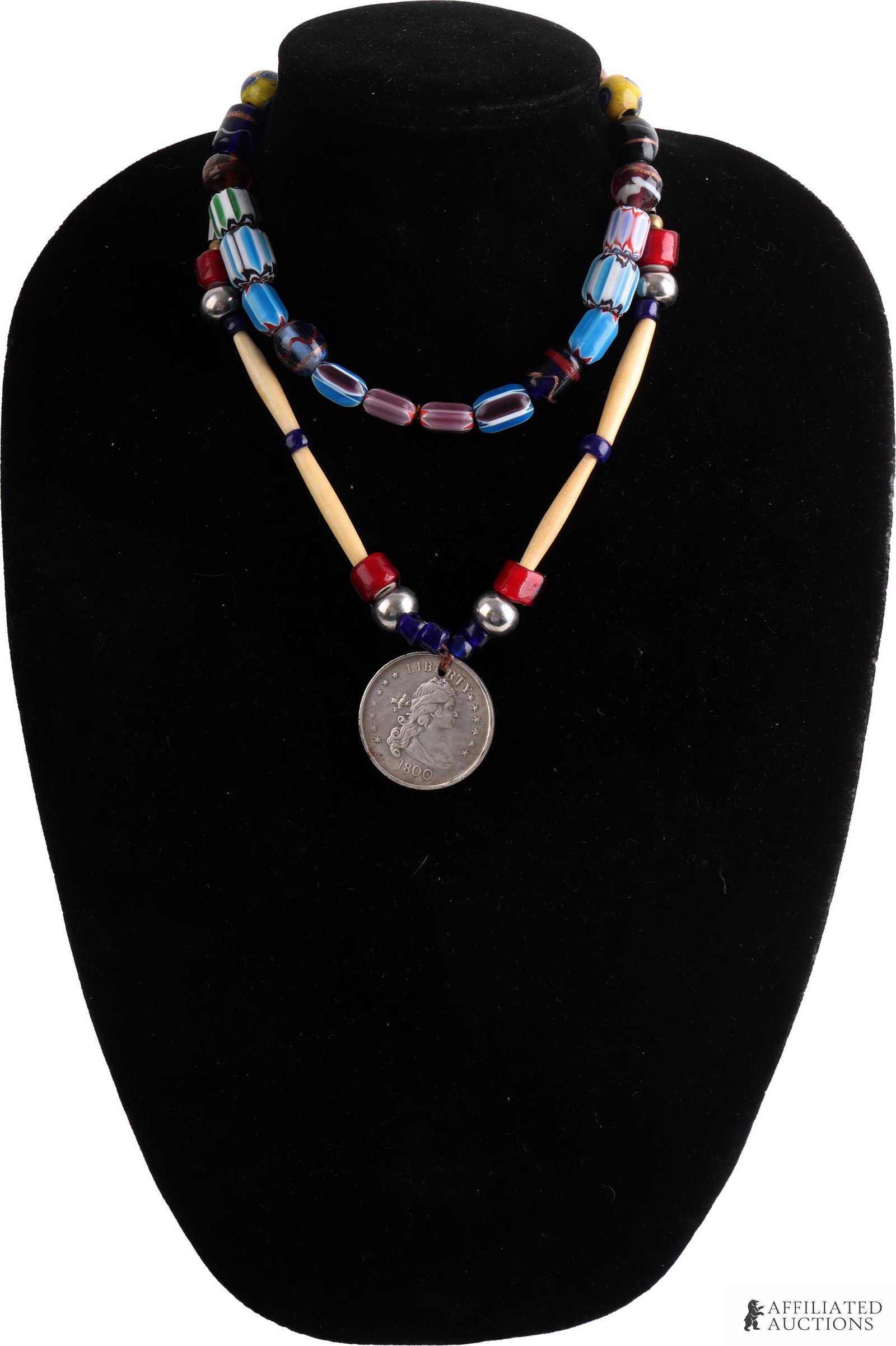 Glass Trade Bead and Bone Hairpipe Necklace (1 of 4)