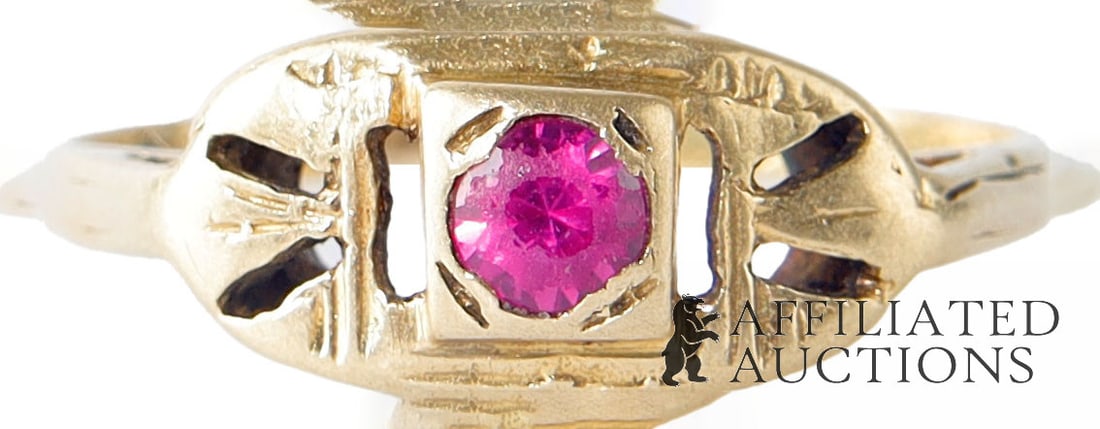 Spinel Ring August Birthstone 10K Gold Size 5.5: A size 5.5 gold ring with a bezel-set, solitaire round pink spinel; spinel is an August birthstone. The ring is unmarked but tests appropriately as gold. The spinel measures approximately 3.8 x 2.5