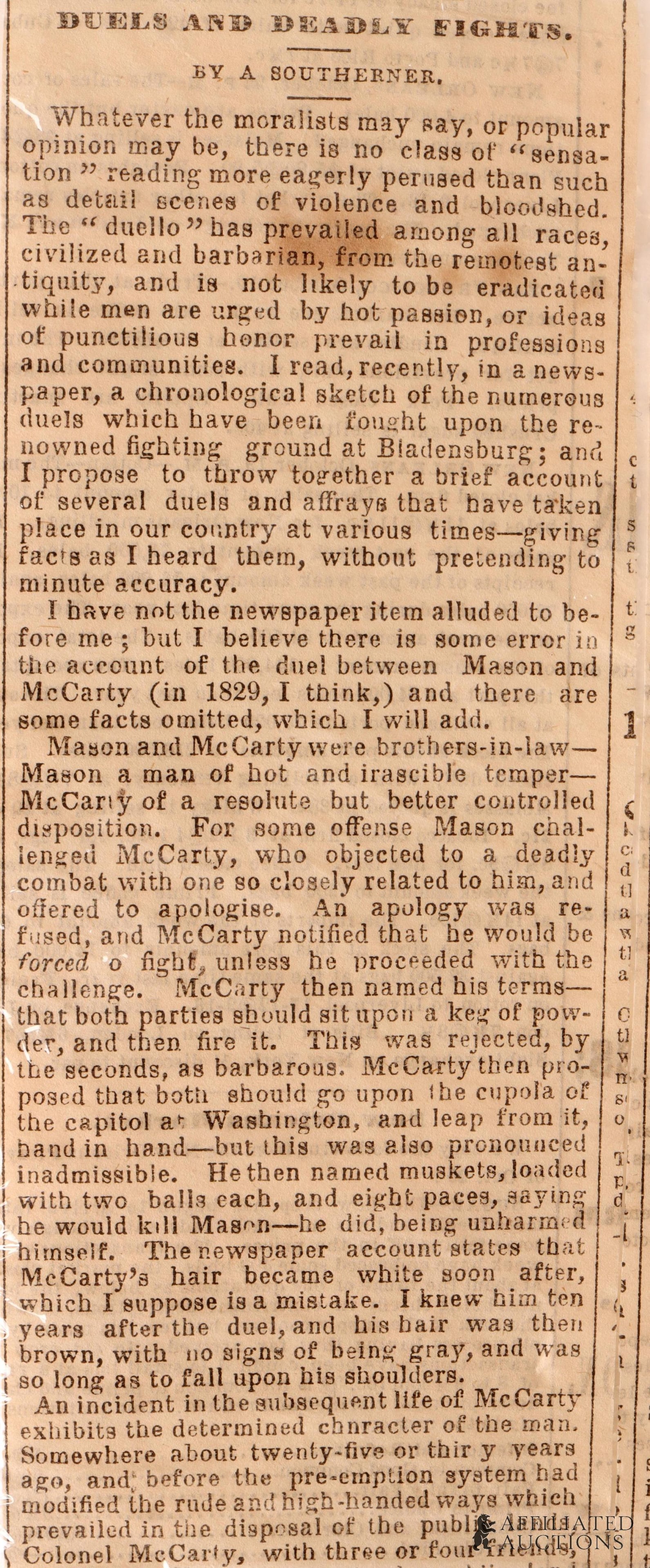 South Carolina Secession Newspaper Clipping (1 of 3)