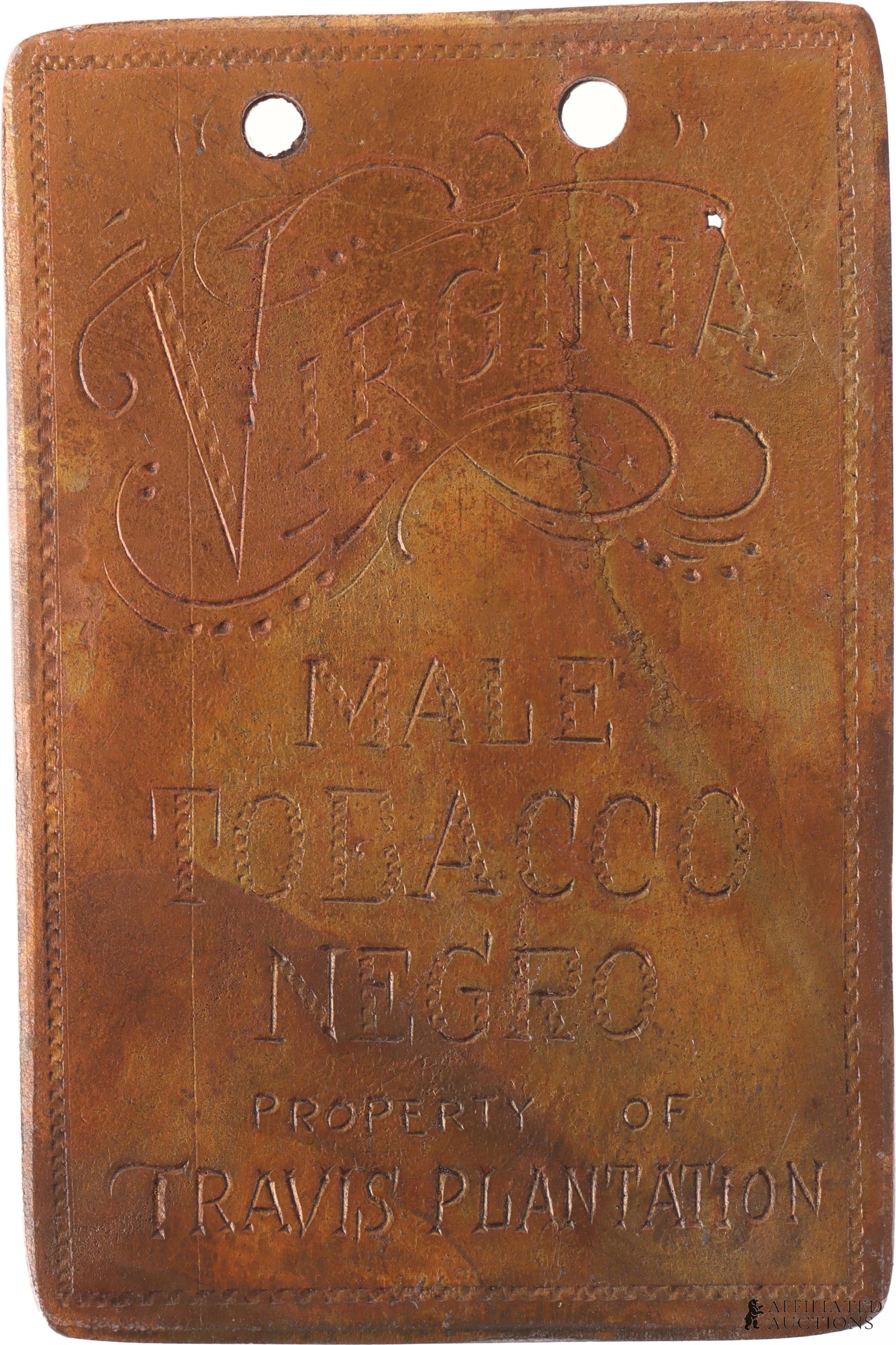 Travis Plantation Slave Tag Male Tobacco Negro (1 of 2)
