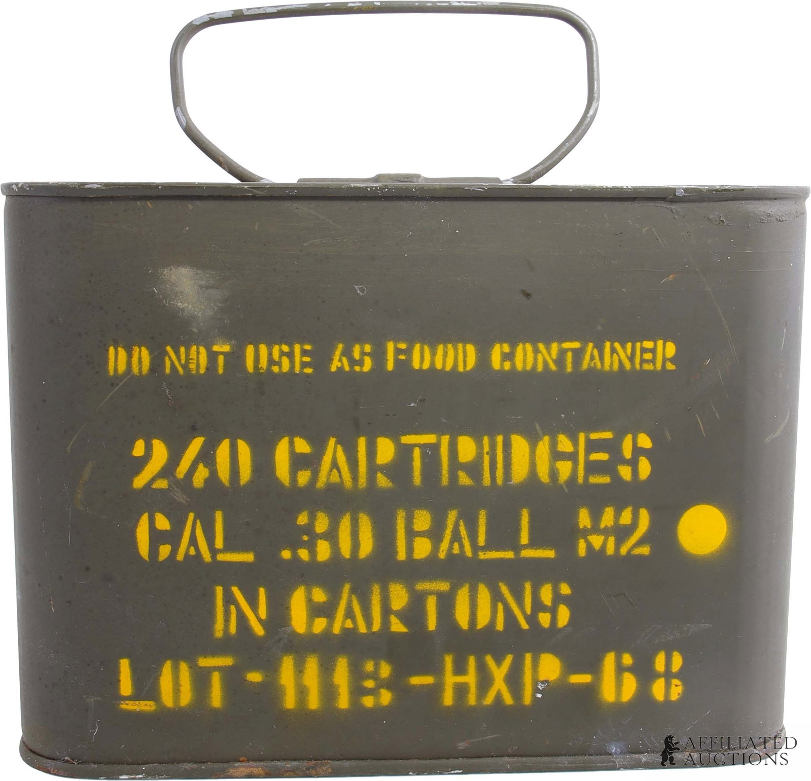 240 Round .30-06 Ball M2 Sealed Spam Can: 240-round sealed spam can, .30 Ball M2 in cartons. Lot suffix HXP-68. No international shipping. | This lot has a reserve.