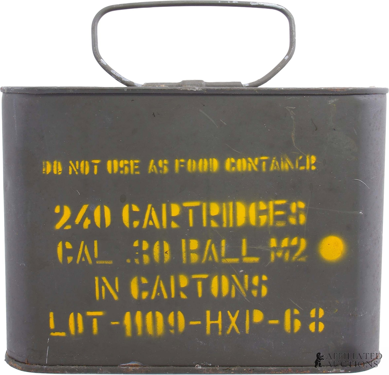 240 Round .30-06 Ball M2 Sealed Spam Can: 240-round sealed spam can, .30 Ball M2 in cartons. Lot suffix HXP-68. No international shipping. | This lot has a reserve.
