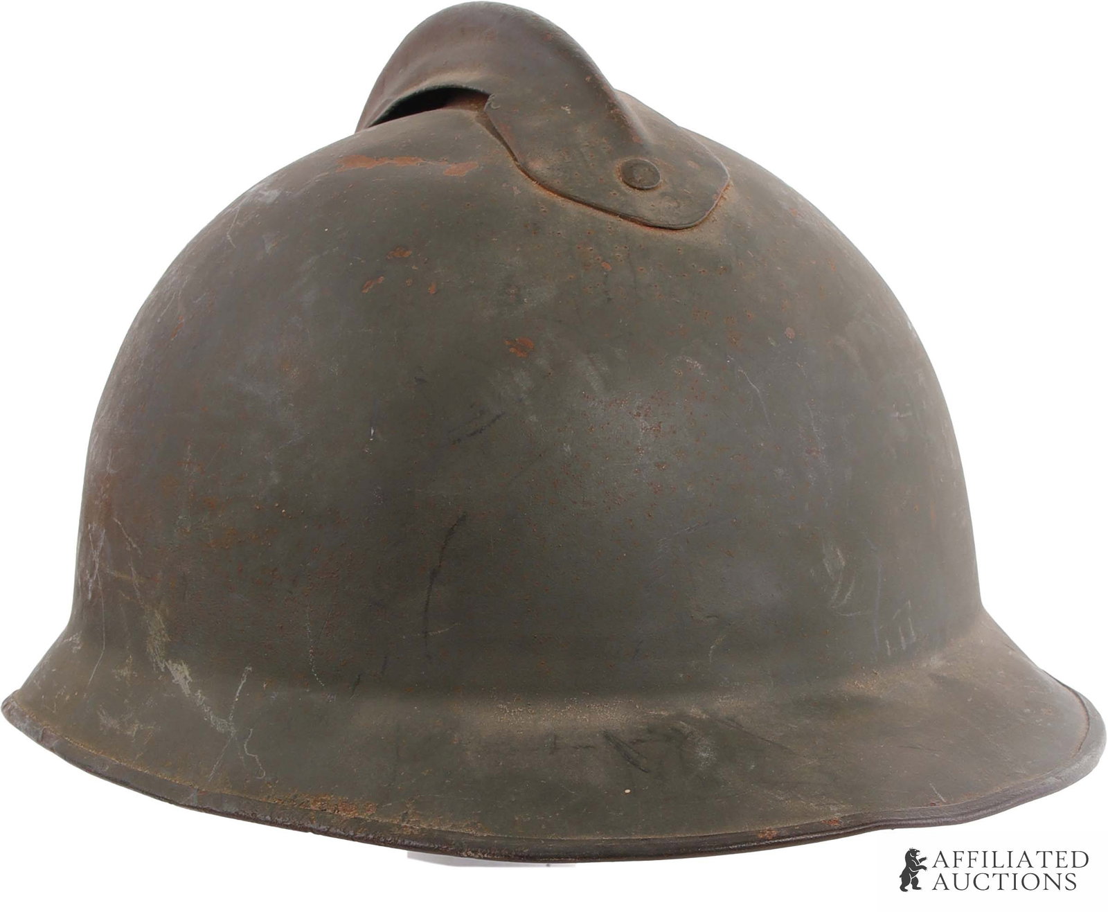 Model 1915 Adrian Helmet Royal Italian Army WWI: A Model 1915 Adrian helmet for the Royal Italian Army. While produced in France, the models sent to Italy lack the distinctive crests and mount holes seen in the French Army. Steel. Two piece construc
