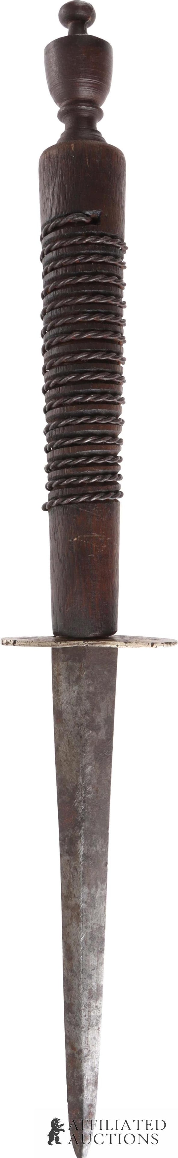 Antique Primitive Dagger Carved Wood Handle 10" (1 of 2)