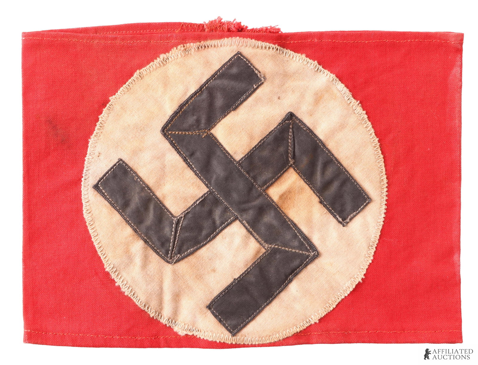 NSDAP Party Member's Swastika Arm Band WWII German: Original NSDAP swastika armband. Multi-piece construction with red linen field. Measures 5x7 inches laid flat.