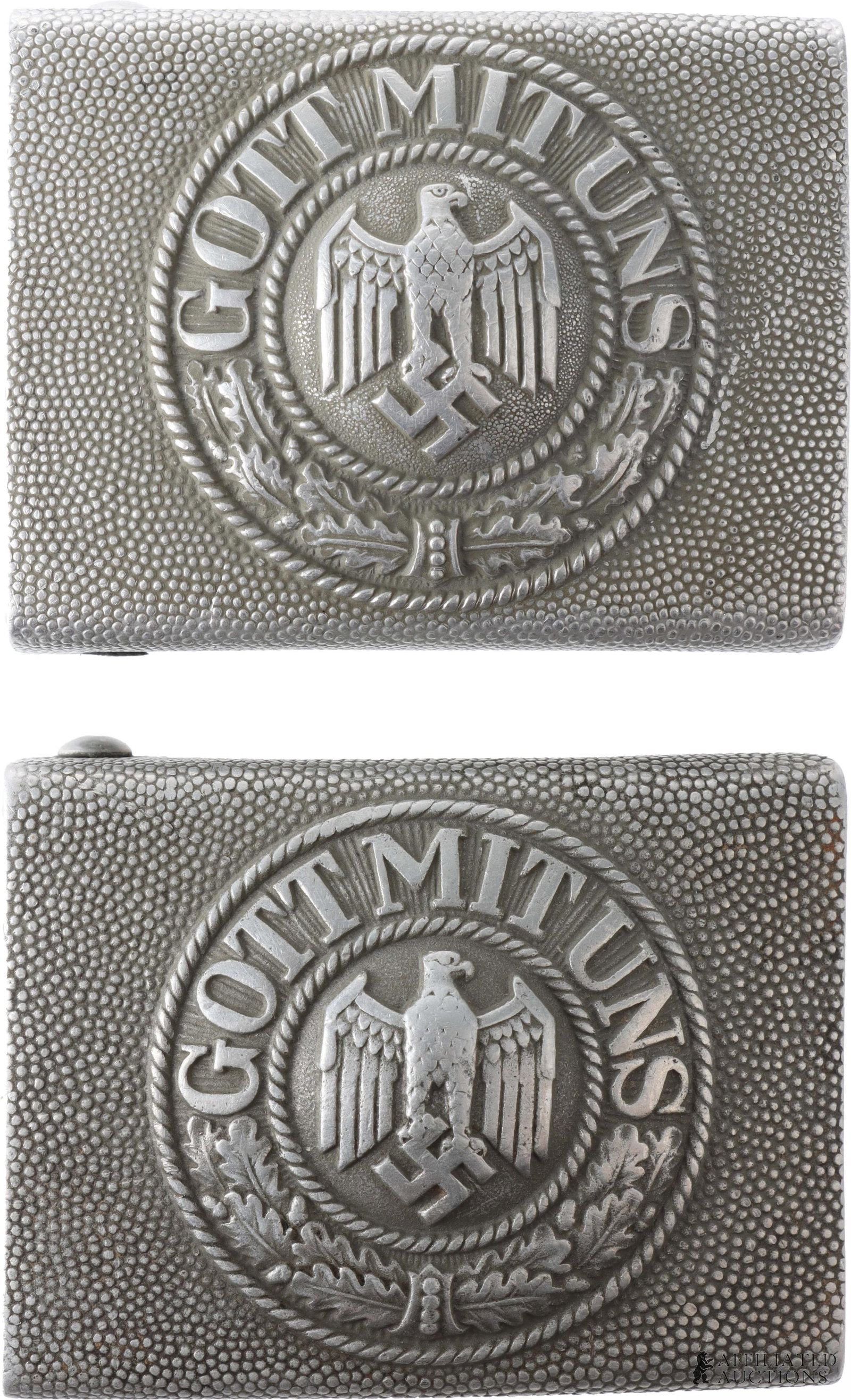WWII Heer Belt Buckle Pebbled Aluminum Lot of 2: Lot of two (2) Heer belt buckles of pebbled aluminum, painted green.