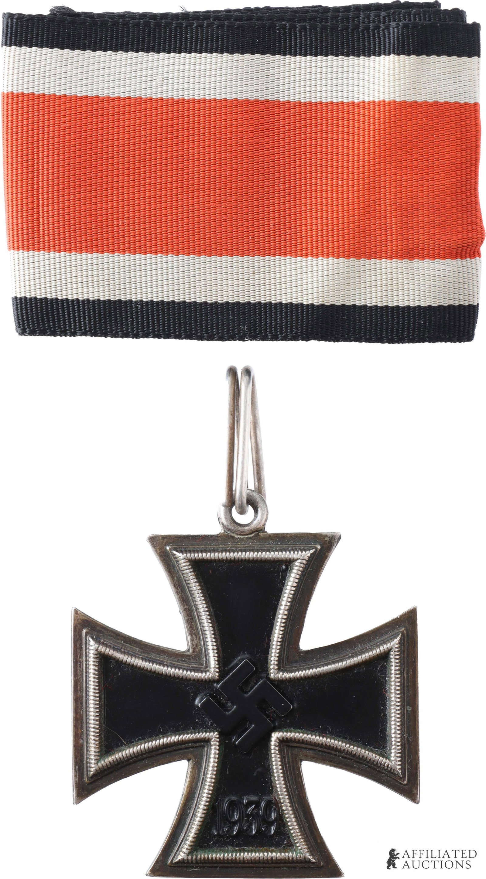 Cased Knight's Cross Ritterkreuz L/12 800 Juncker: Museum quality replica Knight's Cross of the Iron Cross. Reverse marked "L/12" under suspension eyelet. Jump ring marked "800." Three piece construction with silvered frame and blackened iron core. Ba