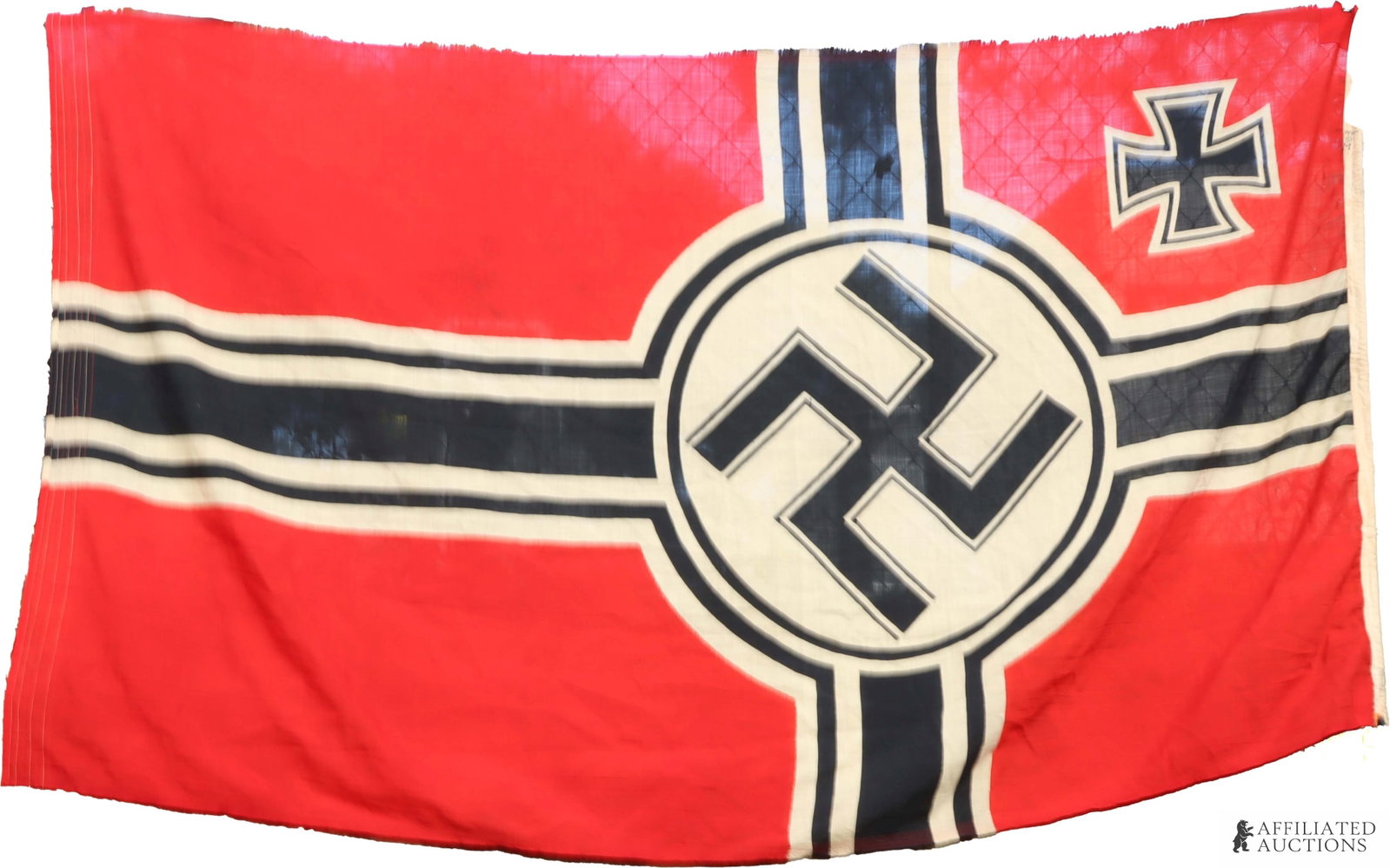 Kriegsmarine Battle Flag Submariner German Reich: A WWII Kriegsmarine German Navy submarine battle flag, marked directly on fabric. Measures 59" x 98".