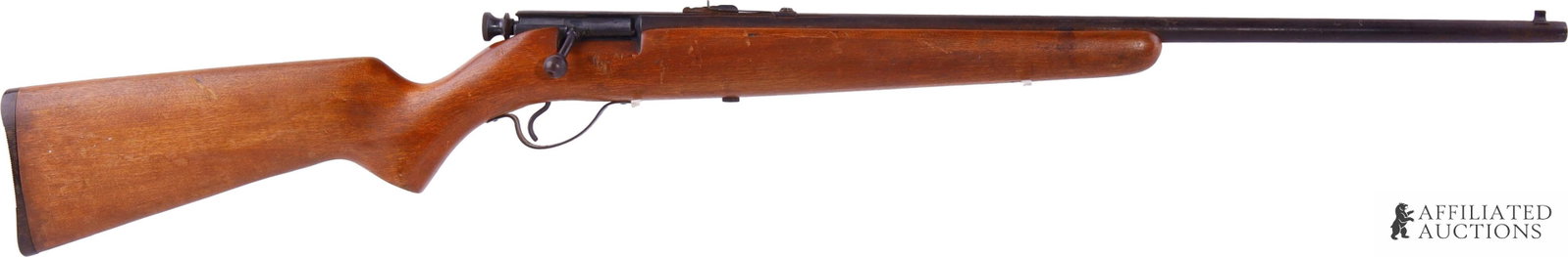 Savage Arms Springfield Model 120 .22 Bolt Rifle: Savage Arms Springfield Model 120 .22 bolt-action rifle. Fires .22 Short, .22 Long, And .22 Long Rifle. Rear of bolt has knurled plunger/striker knob that must be manually pulled back to cock the firi