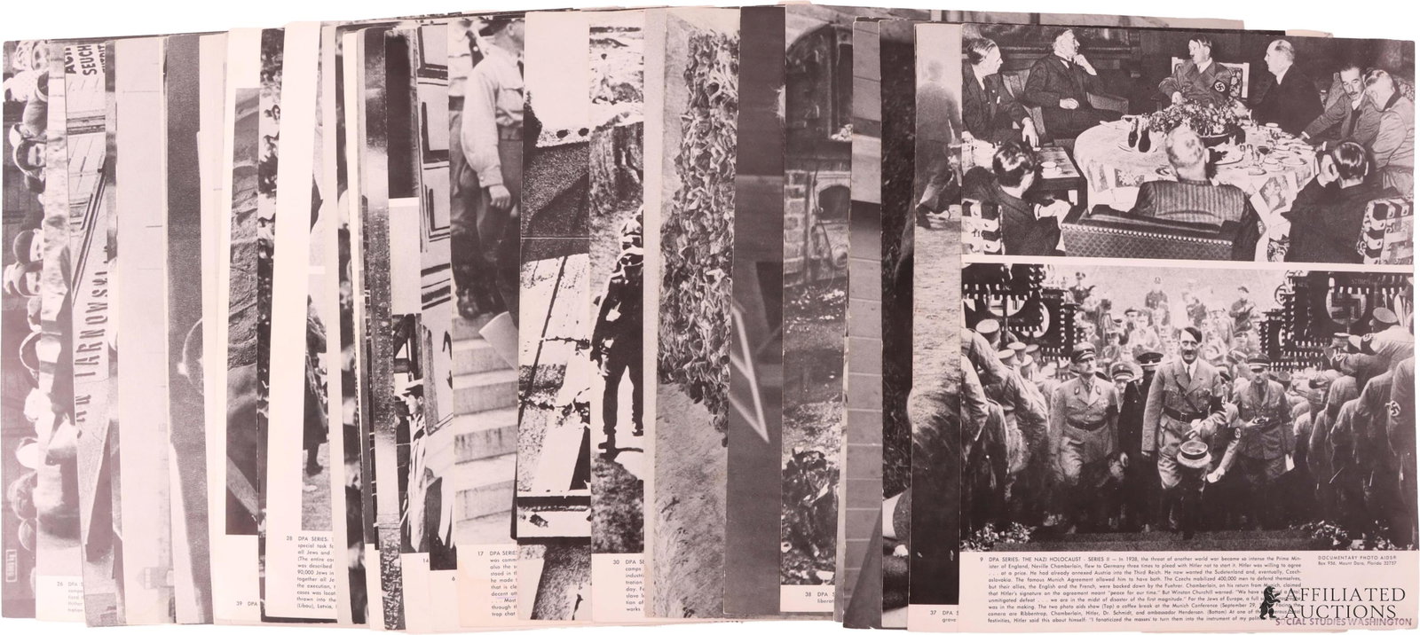 DPA Holocaust Series II Complete Set of 40 Prints: Lot of forty (40) 11x14-inch black and white photo prints. Complete set of "The Nazi Holocaust Series II" educational photo prints produced by Documentary Photo Aids of Mount Dora, Florida. Stamped lo
