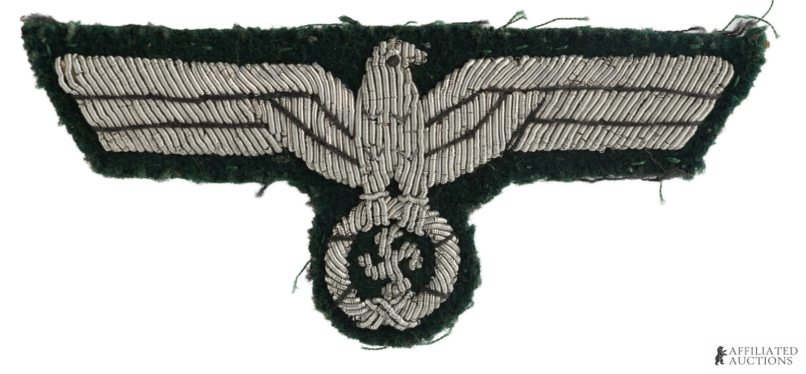 WWII Army Heer Uniform Officer Eagle Patch: WWII Army Heer Uniform Eagle Patch German Reich. Embroidered eagle on wool with paper. It measures 3 1/2 inches. Non-fluorescing.