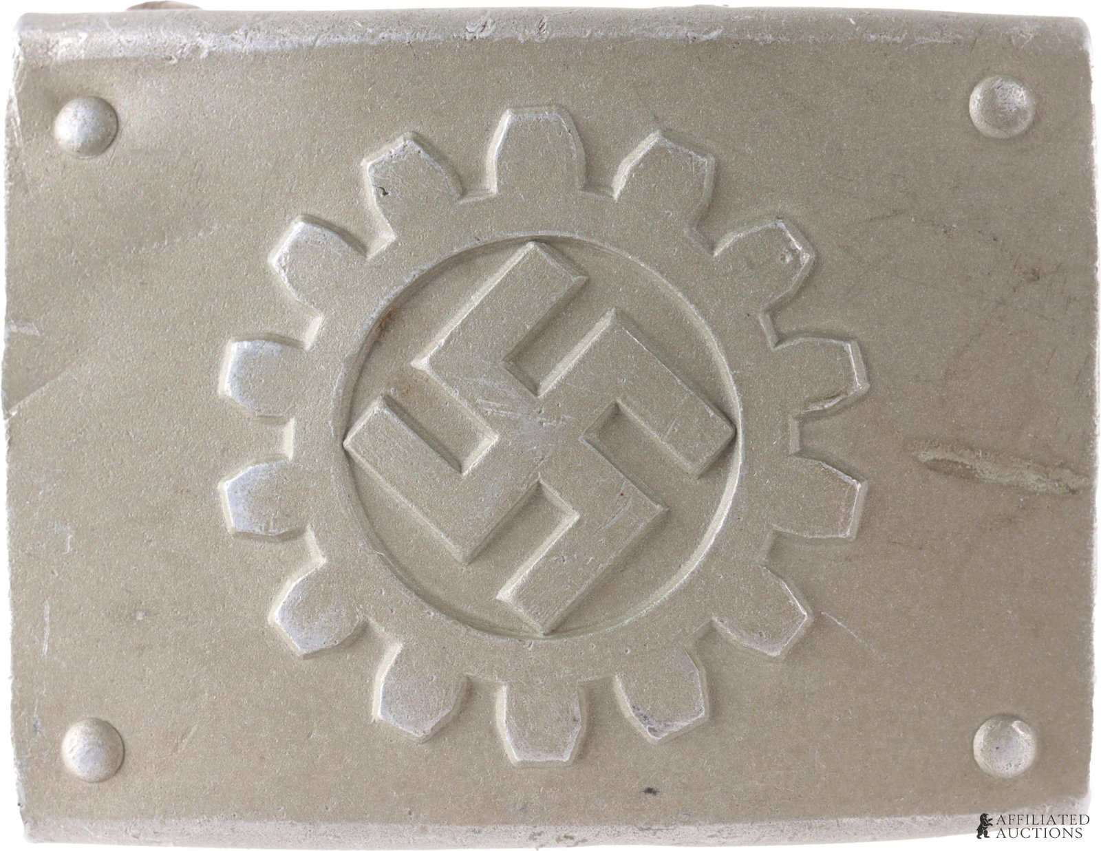 TENO Belt Buckle WWII German Third Reich: A belt buckle for the TENO of the German Third Reich. Shows a swastika inside a wreath. RZM stamp. Flat steel construction.