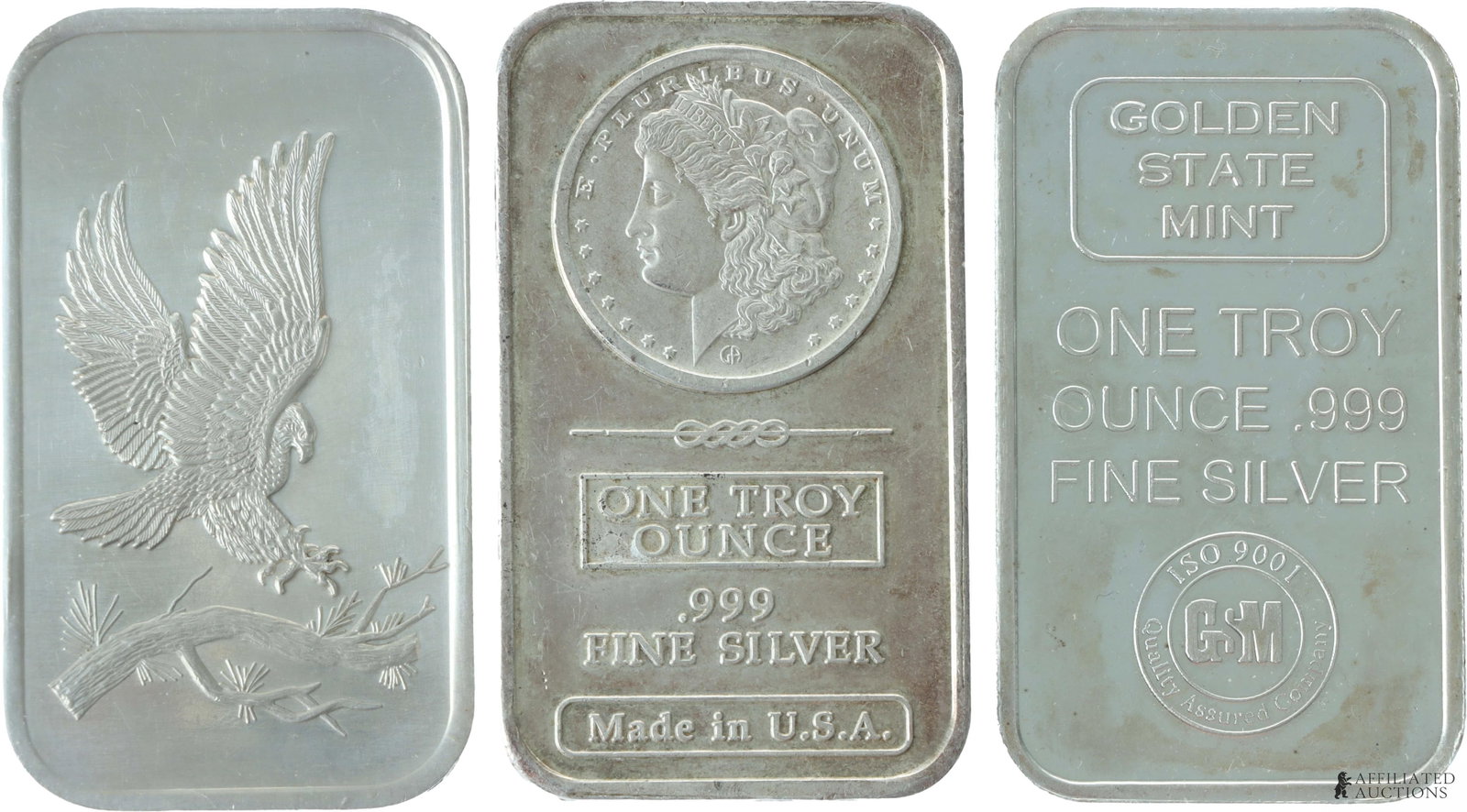 .999 Silver Troy Ounce Silver Bars Lot of 3: A set of two (2) .999 fine silver troy ounces from various mints with mixed designs. Tested. This lot has a reserve.