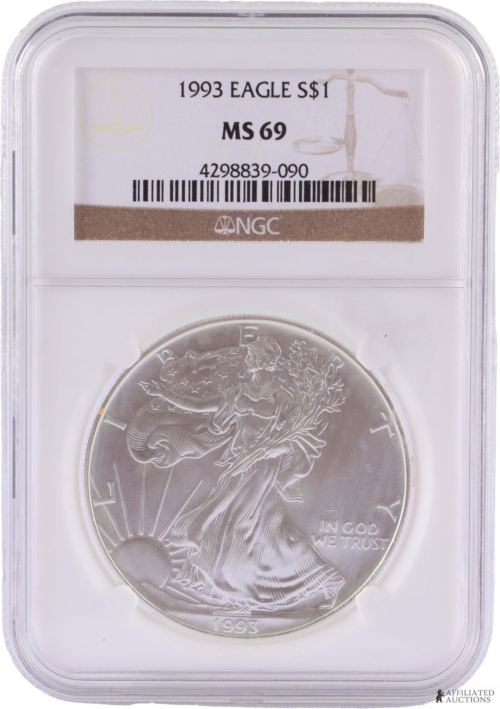 1993 Silver Eagle Dollar Graded MS 69 Mint State (1 of 2)