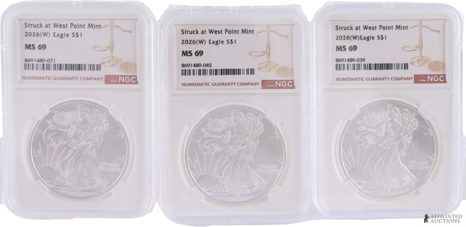 2026(W) Silver Eagle Dollars Lot of 3 1-Oz Coins (1 of 8)