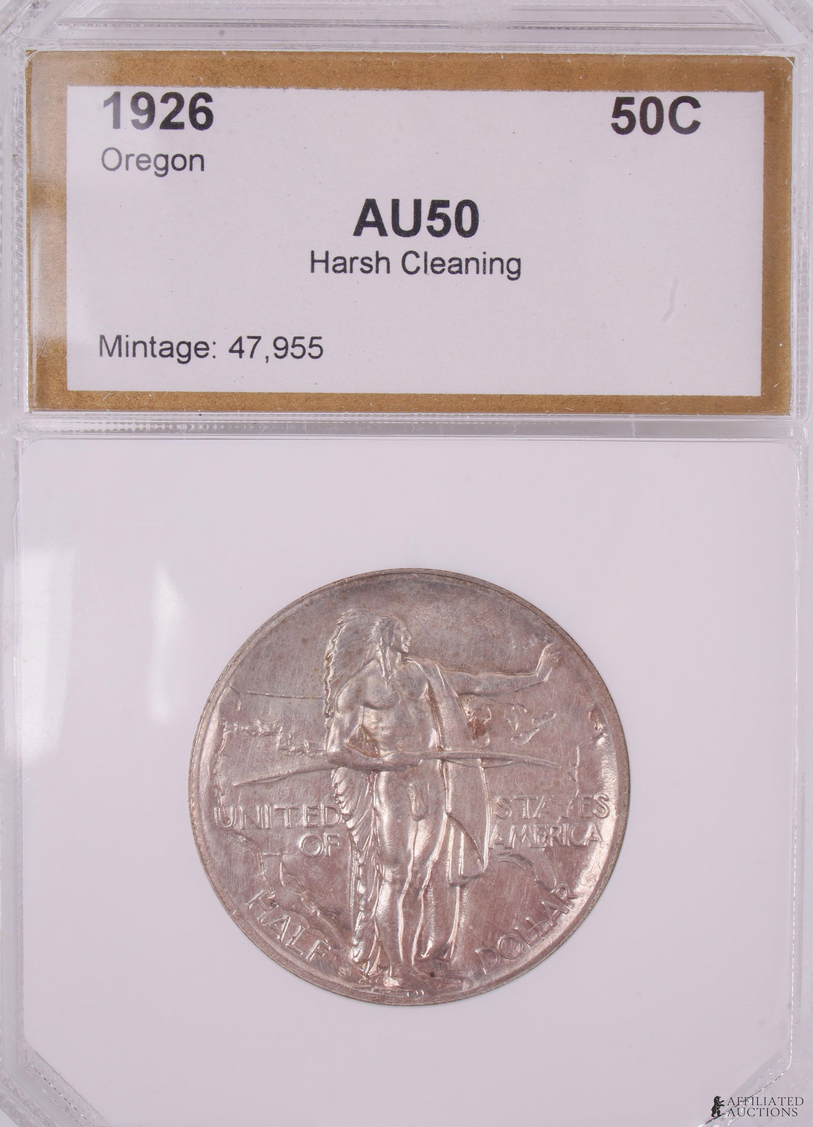 1926 Oregon Trail Silver Half Dollar PCI AU50 (1 of 3)