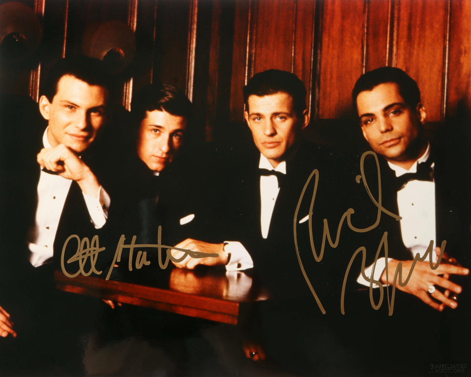 Mobsters Autograph Christian Slater & Grieco: A signed promotional photo for the film Mobsters, signed by Christian Slater and Richard Grieco. This autograph was collected for James Reeves, who used a staff of agents to acquire signatures from ce