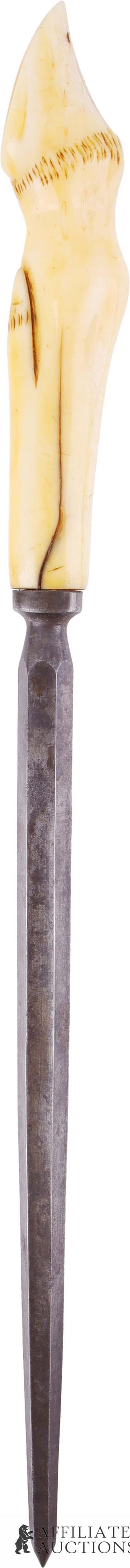 Antique Ivory Knife & Blade Sharpening Tool Hoof: An antique sharpening tool sporting handle fashioned from antique ivory into the shape of a deer hoof. Blade is marked 'Cast Steel.' Overall design of the blade suggests that this was likely a luxury 