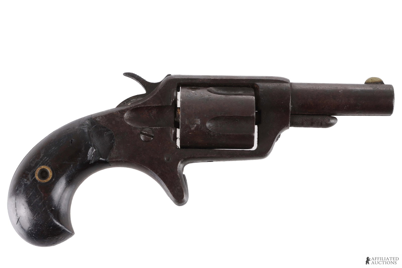 Colt New Line .32 Spur Trigger Revolver: Colt New Line .32 spur trigger revolver, production ca. 1874. Barrel length 2.25 inches. Left of frame stamped "32 Cal." Barrel has serial number "6872" stamped in cylinder groove. Top barrel flat mar