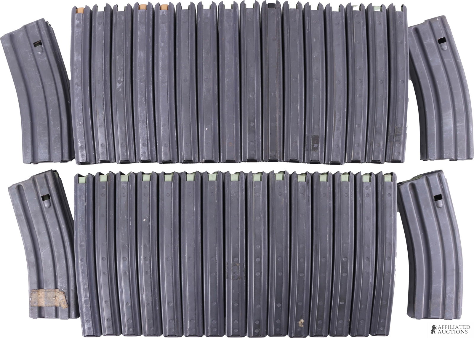 USGI AR15 M16 30rd Mag Center Industries Lot of 35: Lot of thirty-five (35) USGI AR-15 / M16 5.56 NATO 30-round rifle magazines. Includes thirty-four manufactured by Center Industries (marked 6P199) and one manufactured by Adventure Line Mfg. Co. This 