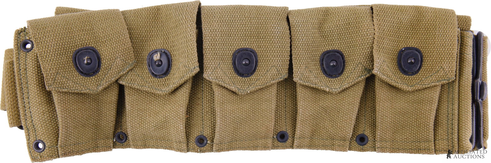 WWII M1923 USMC M1 Garand Cartridge Belt: An unissued M1923 USMC M1 Garand cartridge belt, stamped on the reverse with '44' to indicate 1944 as the manufacture year. This lot has a reserve.