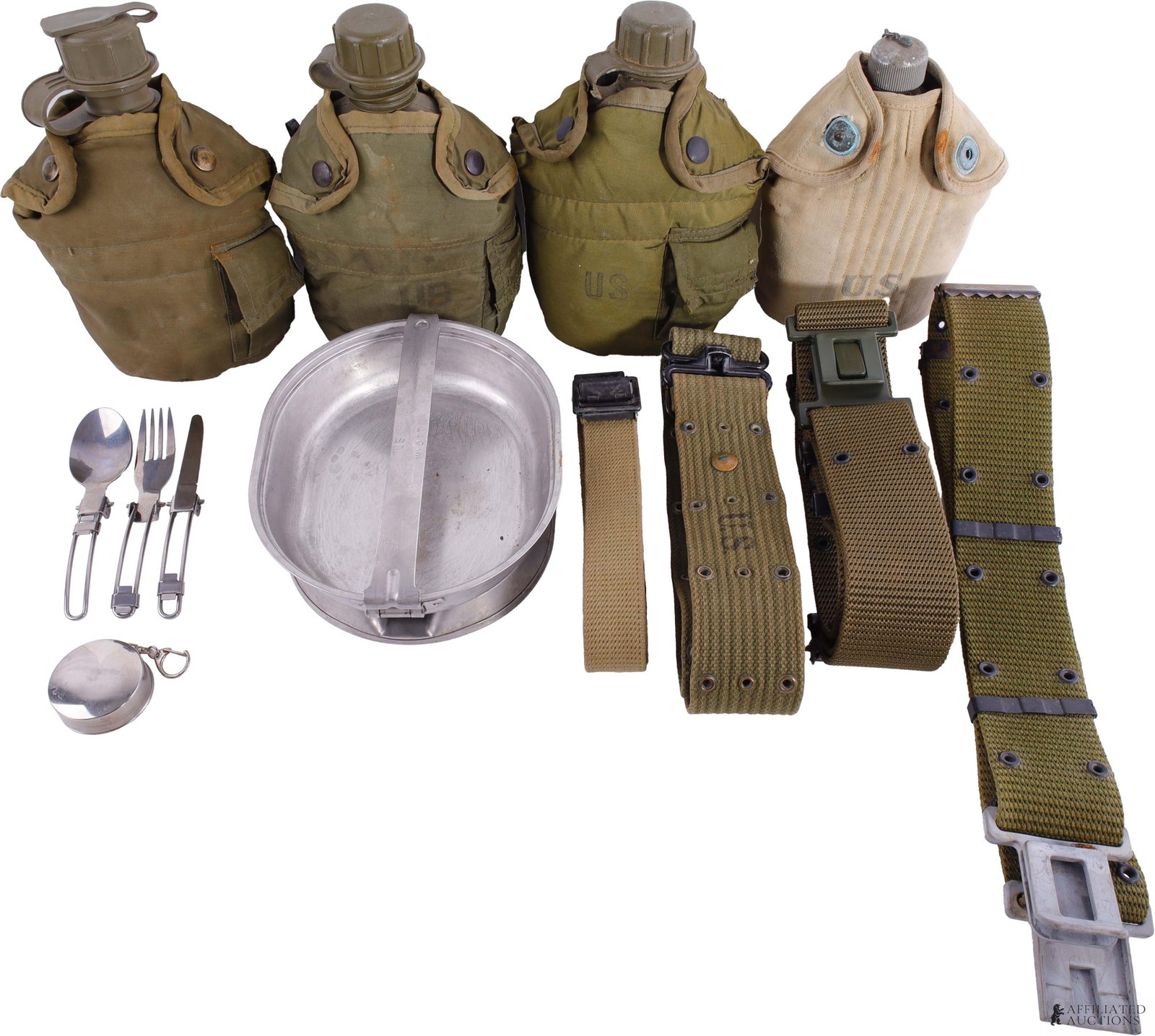 US WWI - Vietnam War Canteens & Belts Lot of 9 Pcs (1 of 15)